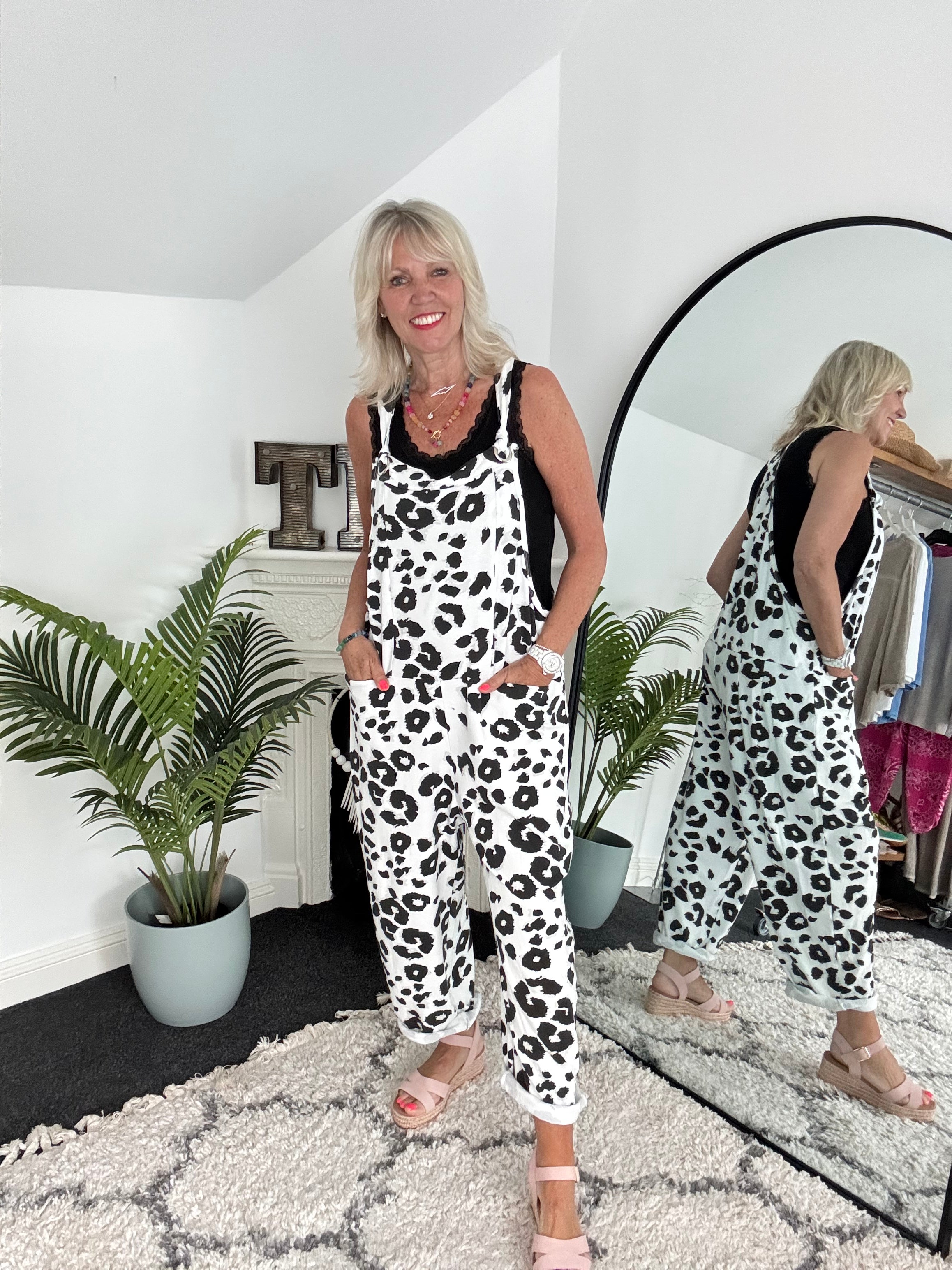 Cotton Jersey Dungarees in Snow Leopard