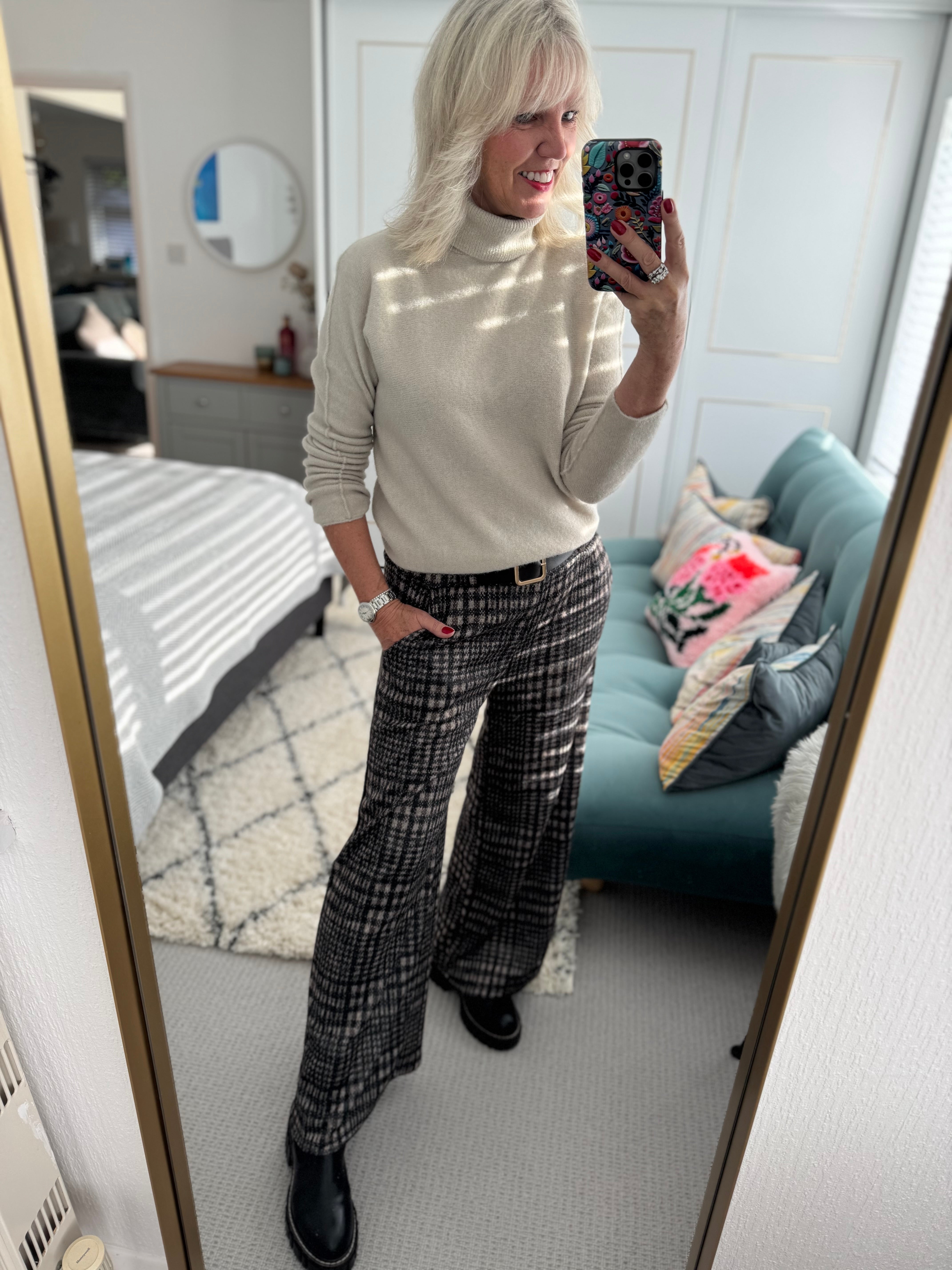 Soft Brushed Check Trousers with Stretch Waist