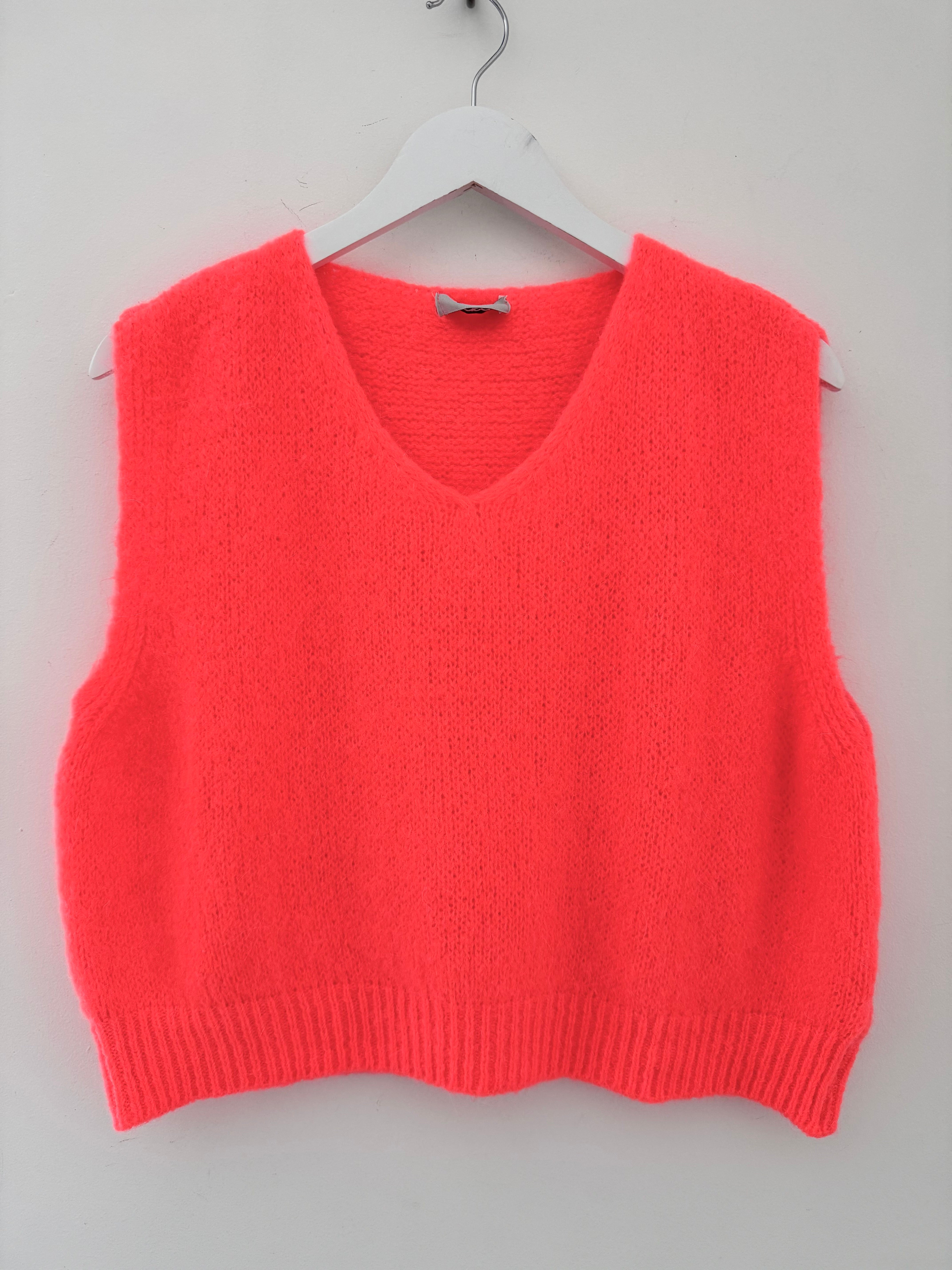 Kid Mohair Tank in Neon Coral