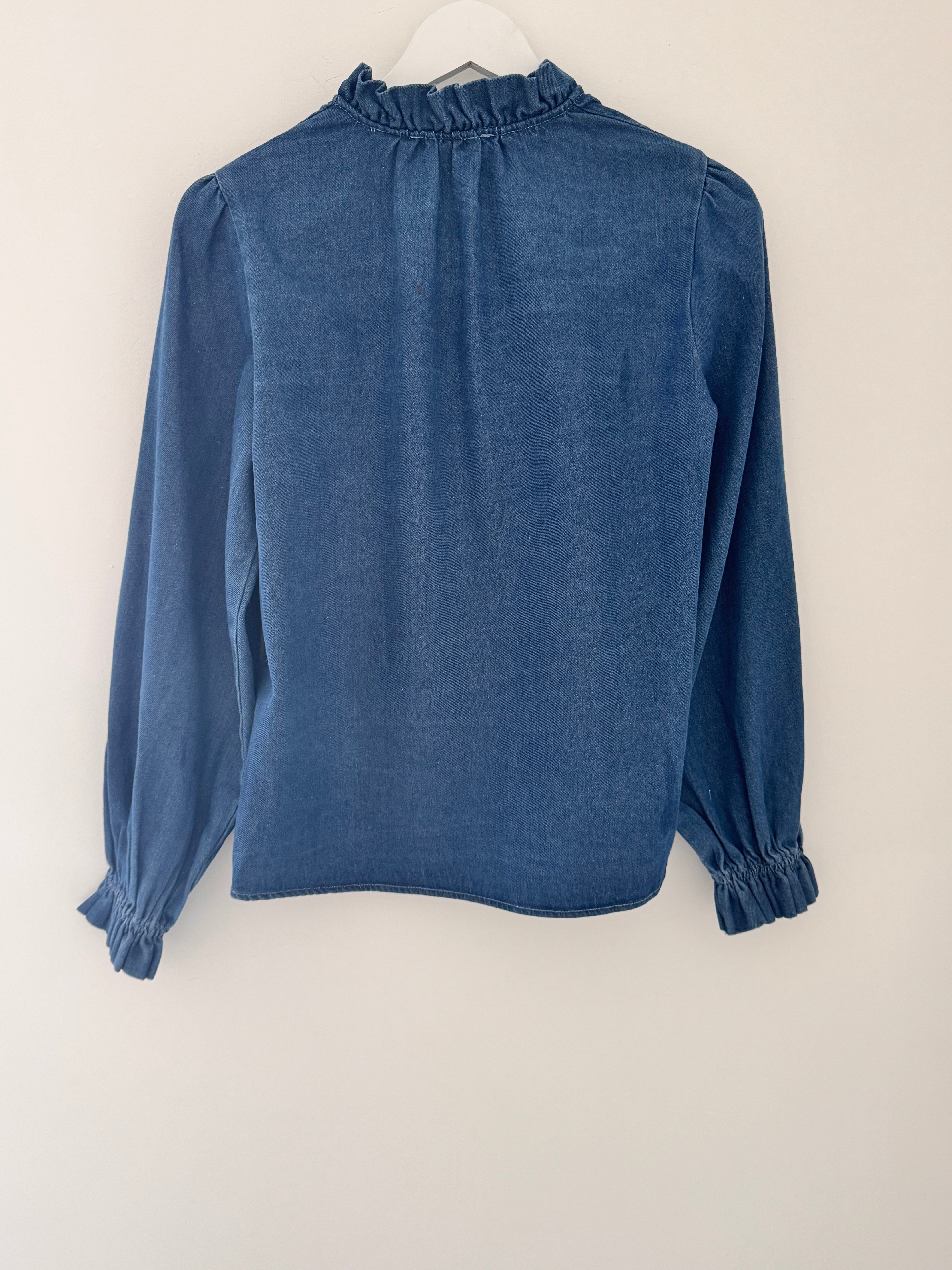 Soft Denim Shirt with Ruffle Collar & Cuffs