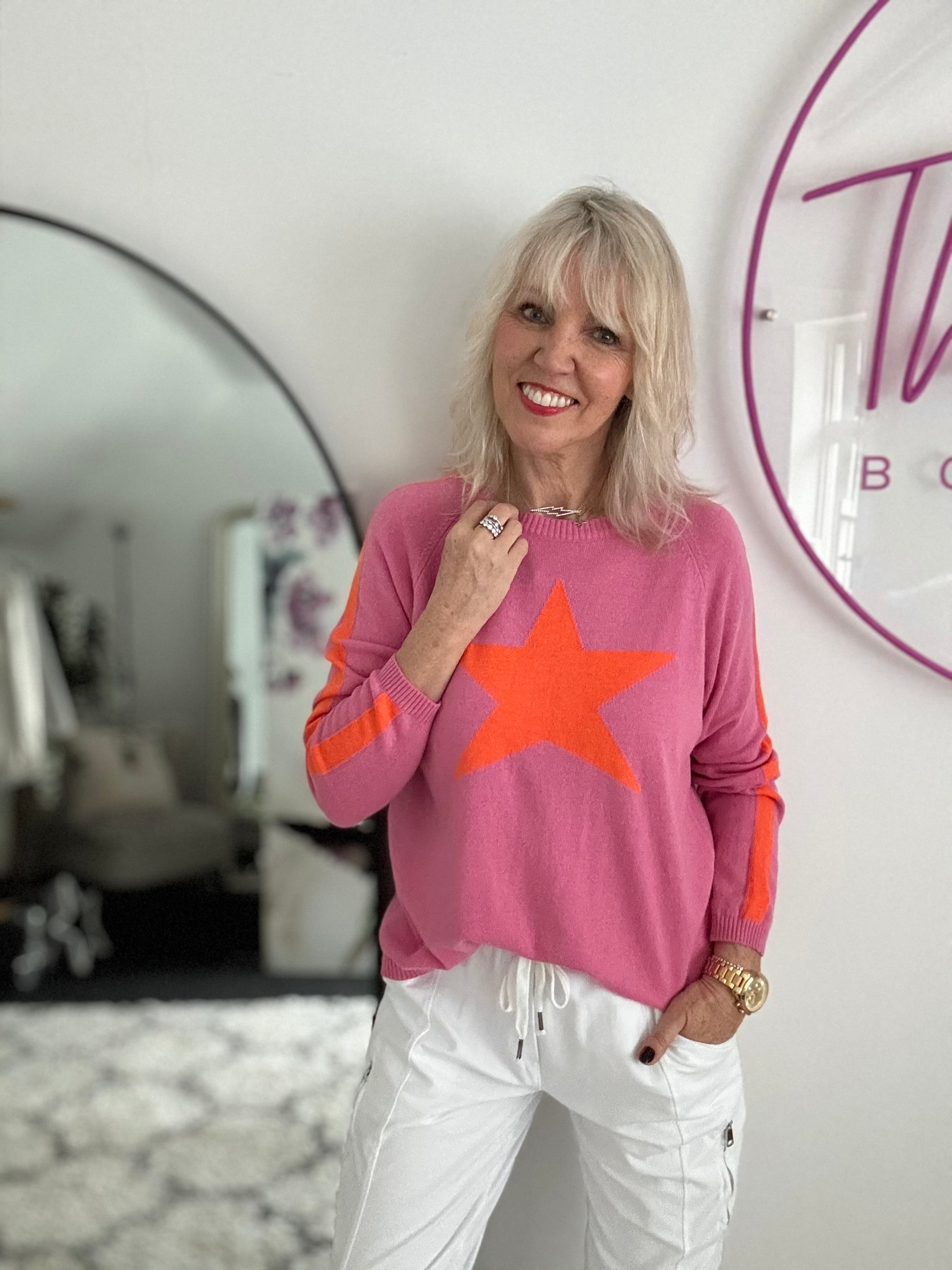 Star Cashmere Jumper in Pink & Orange