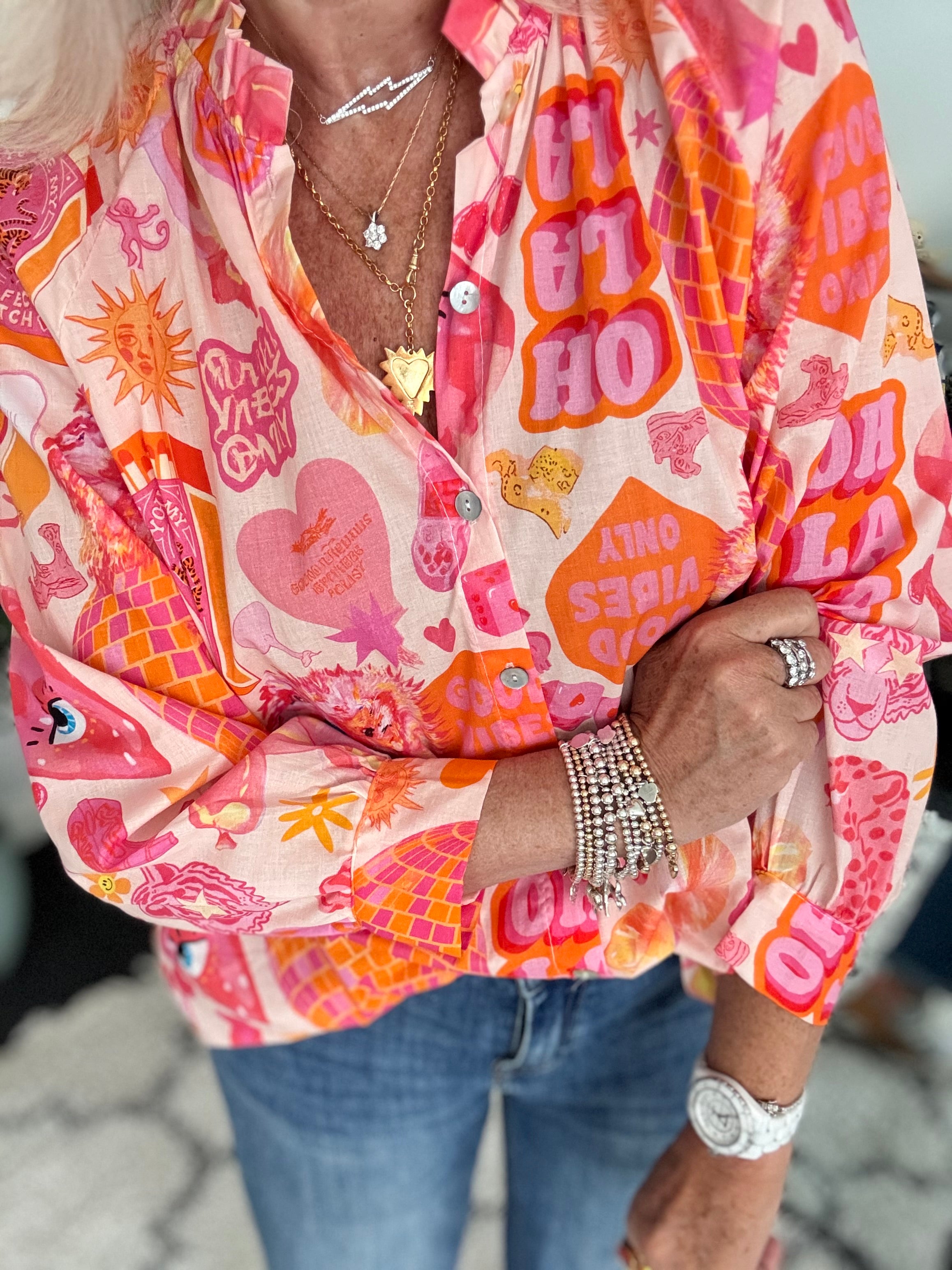 Striking Blouse in Pink & Orange