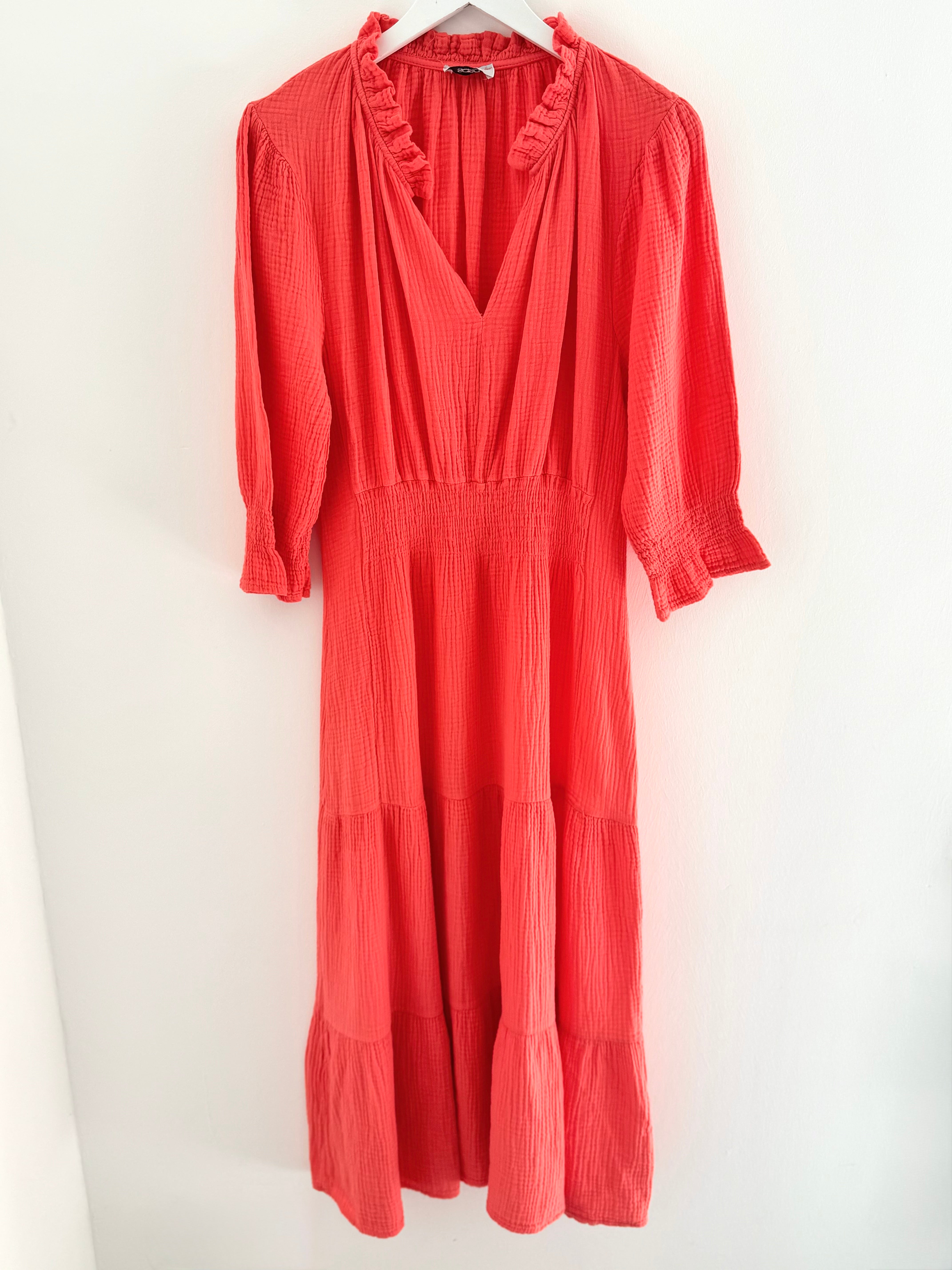 Cheesecloth Midi Dress in Coral