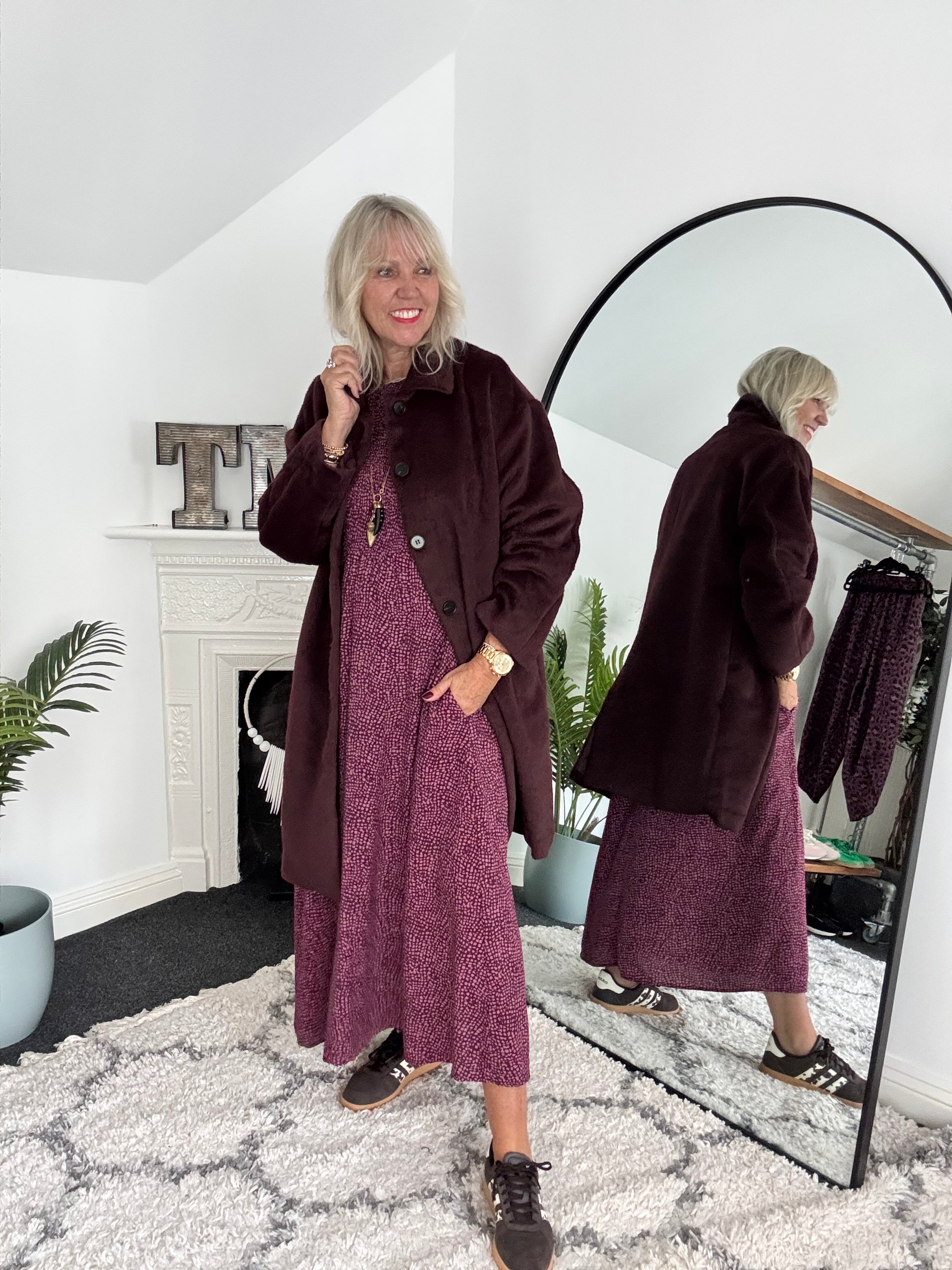 Shirred Dress in Plum