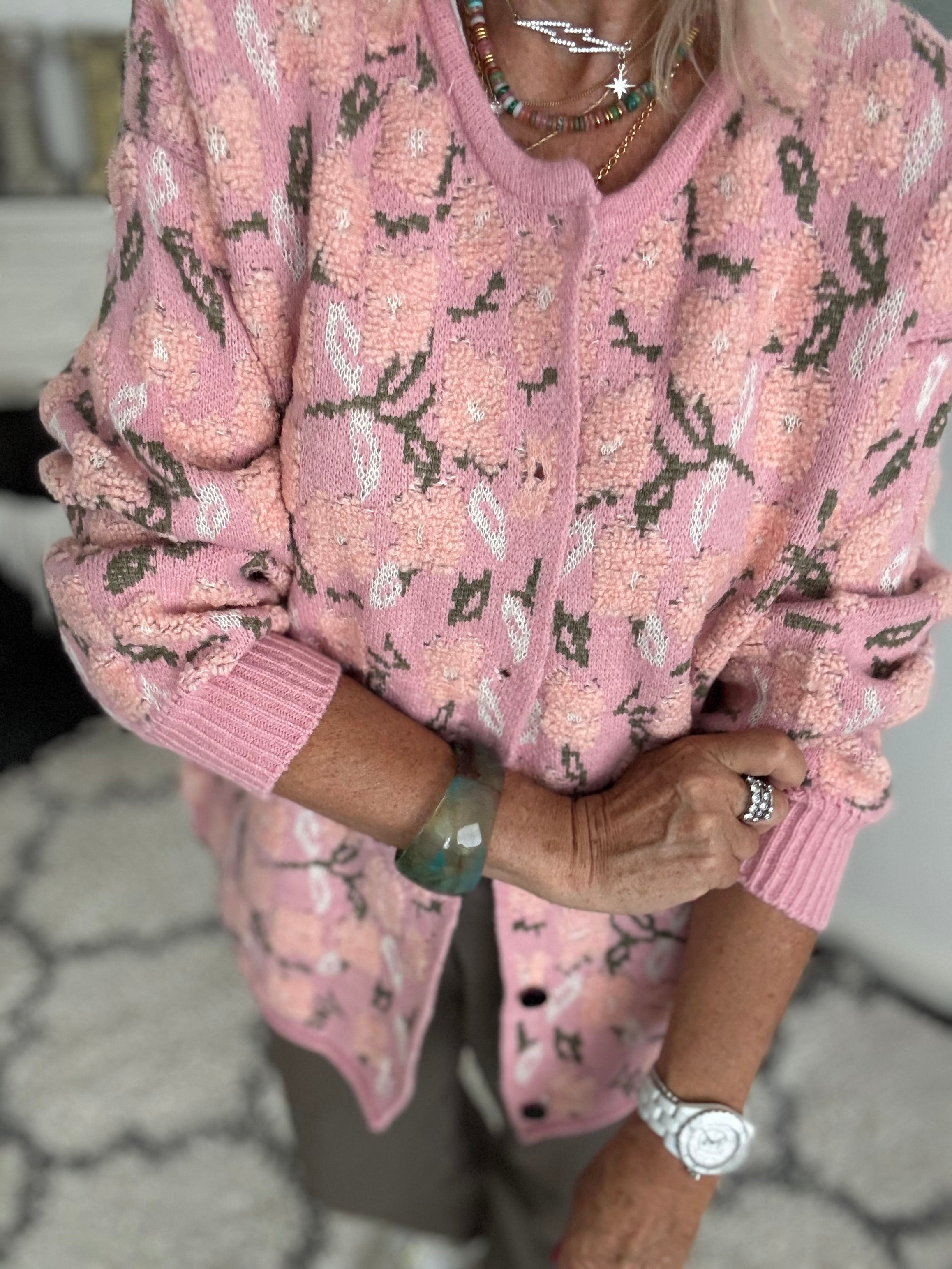Soft Floral Cardi in Shades of Pink