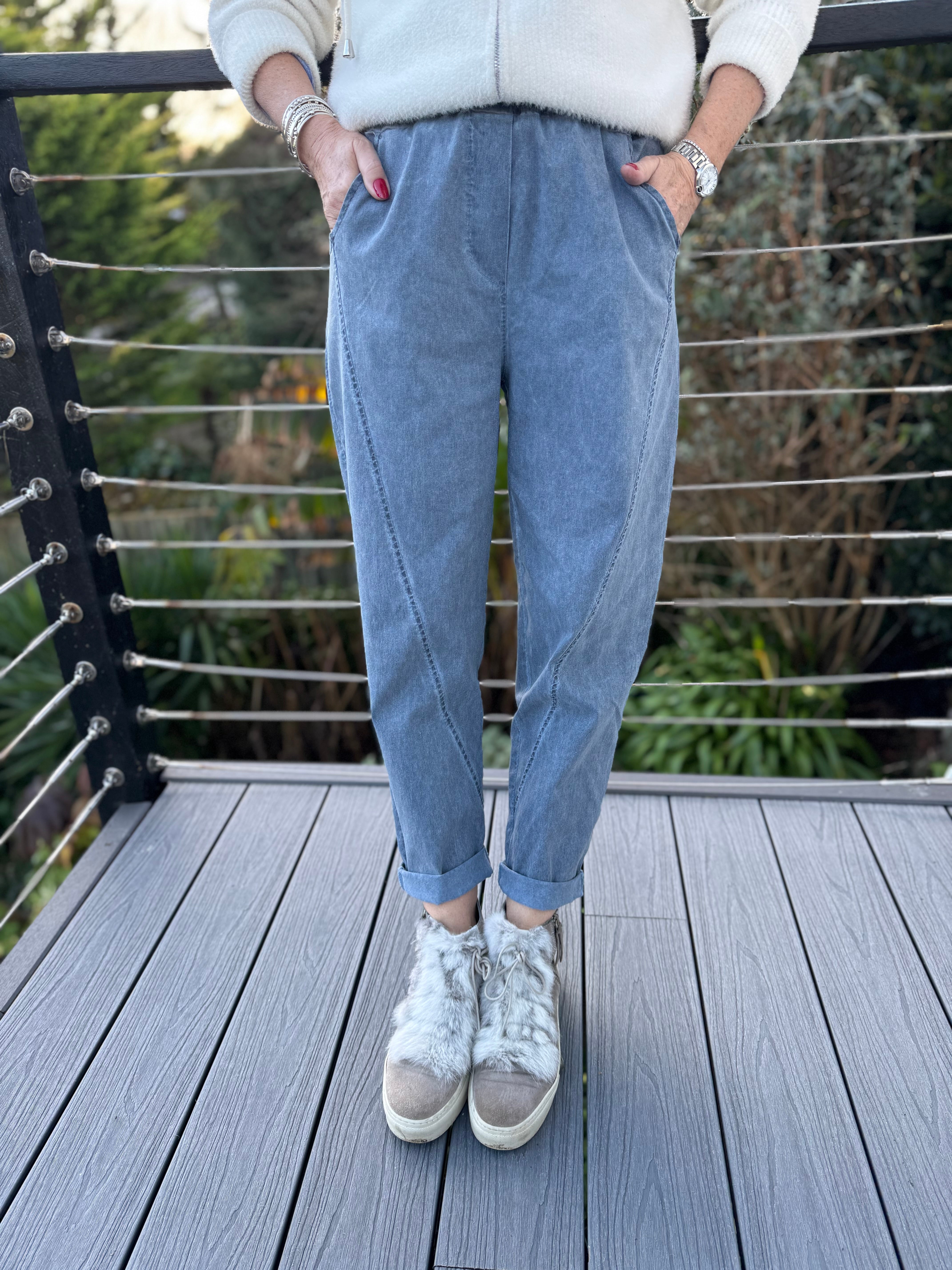 Engineered Boyfriend Joggers in Denim Blue