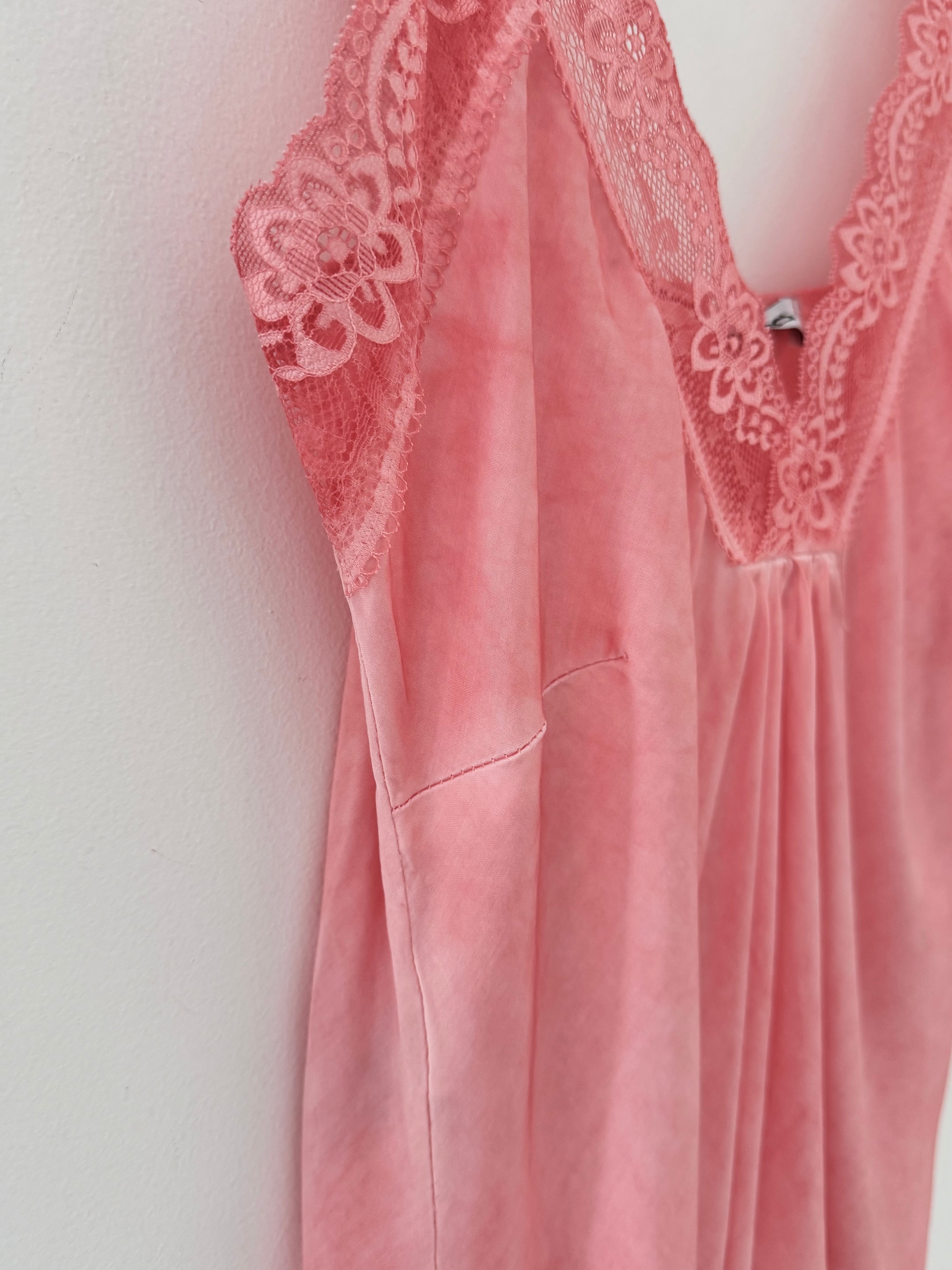 Lace Trim Silk Cami in Coral