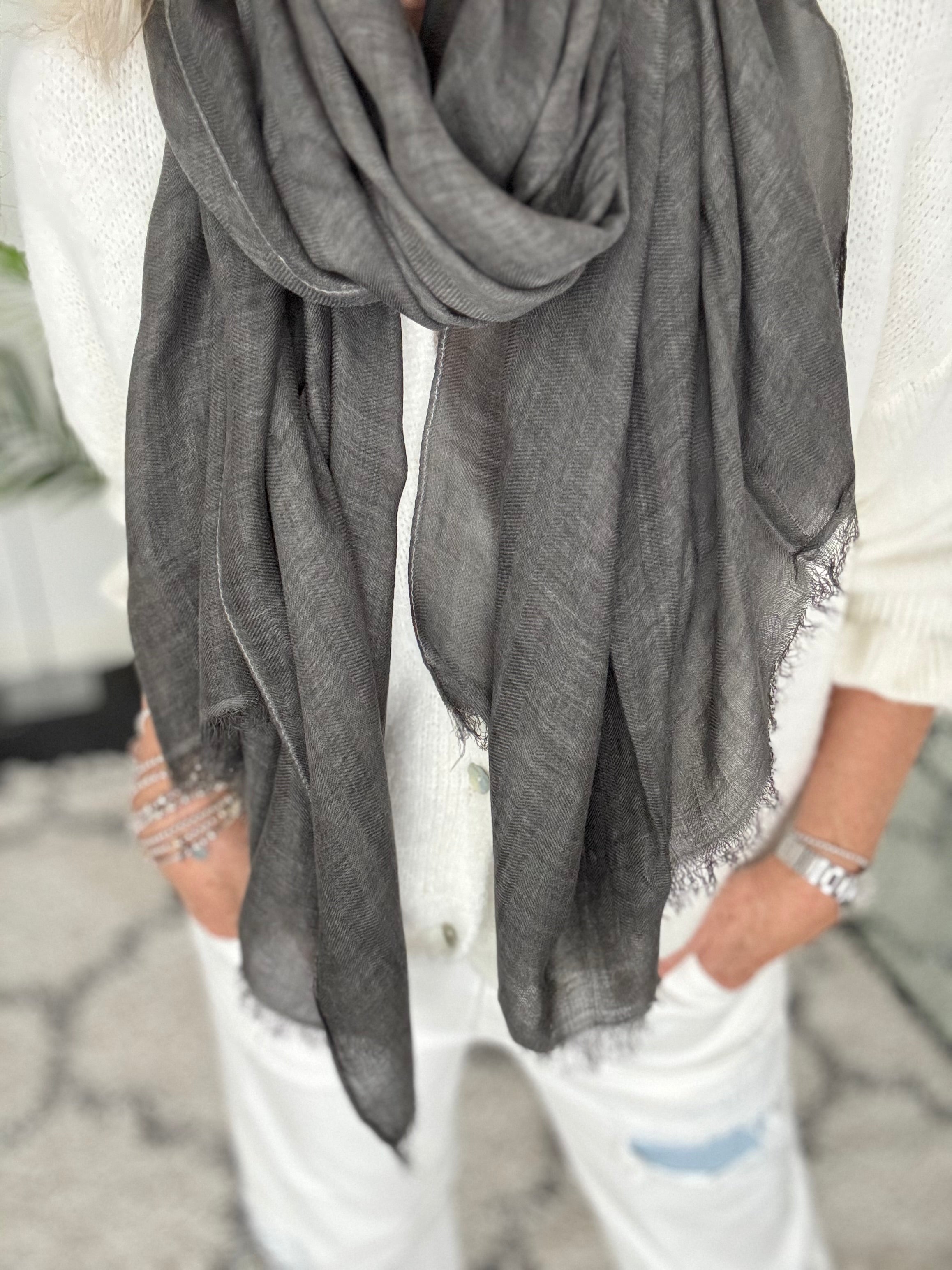Raw Edge Scarf in Charcoal