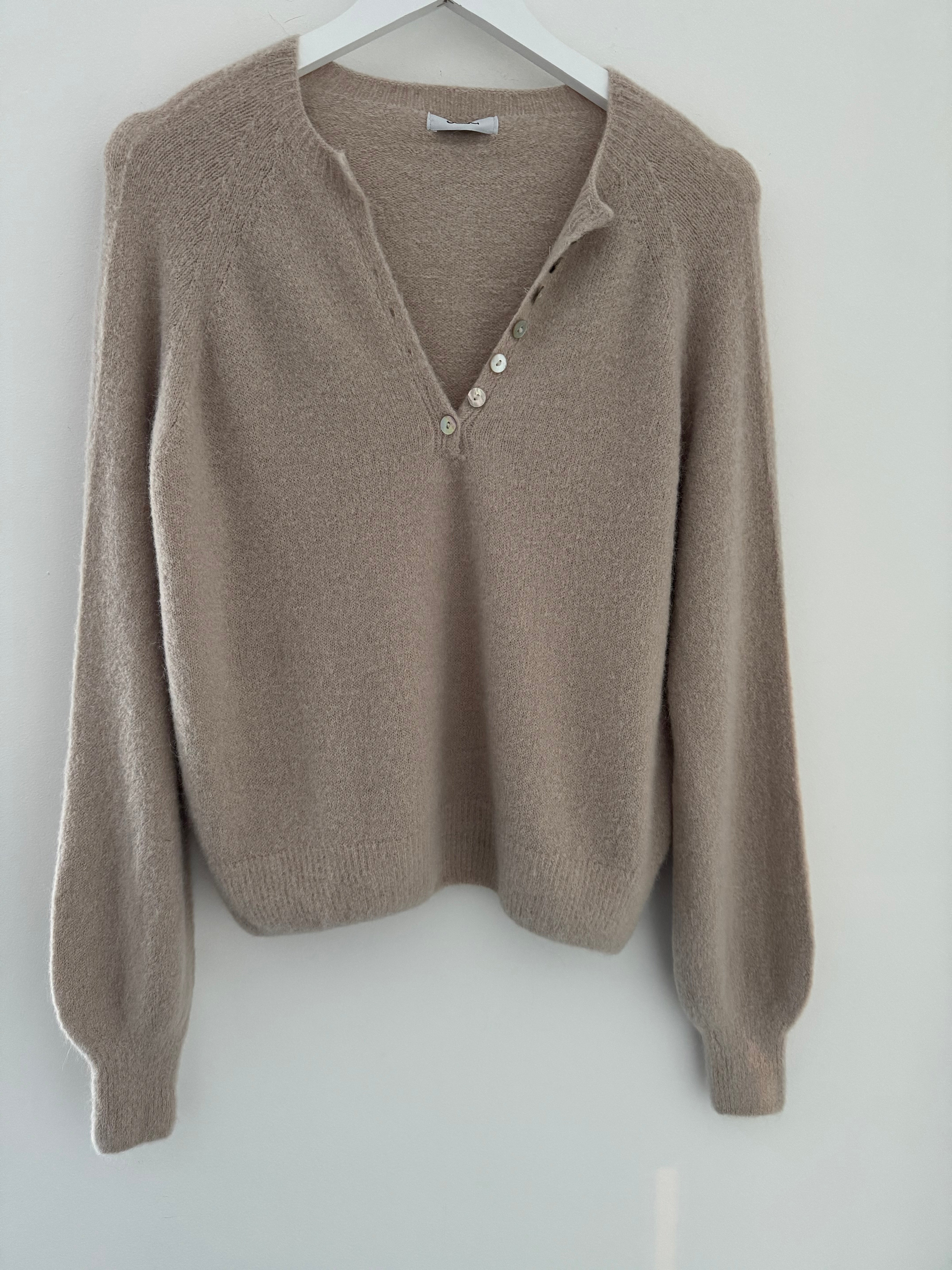 Softie Jumper with Button Neck in Stone