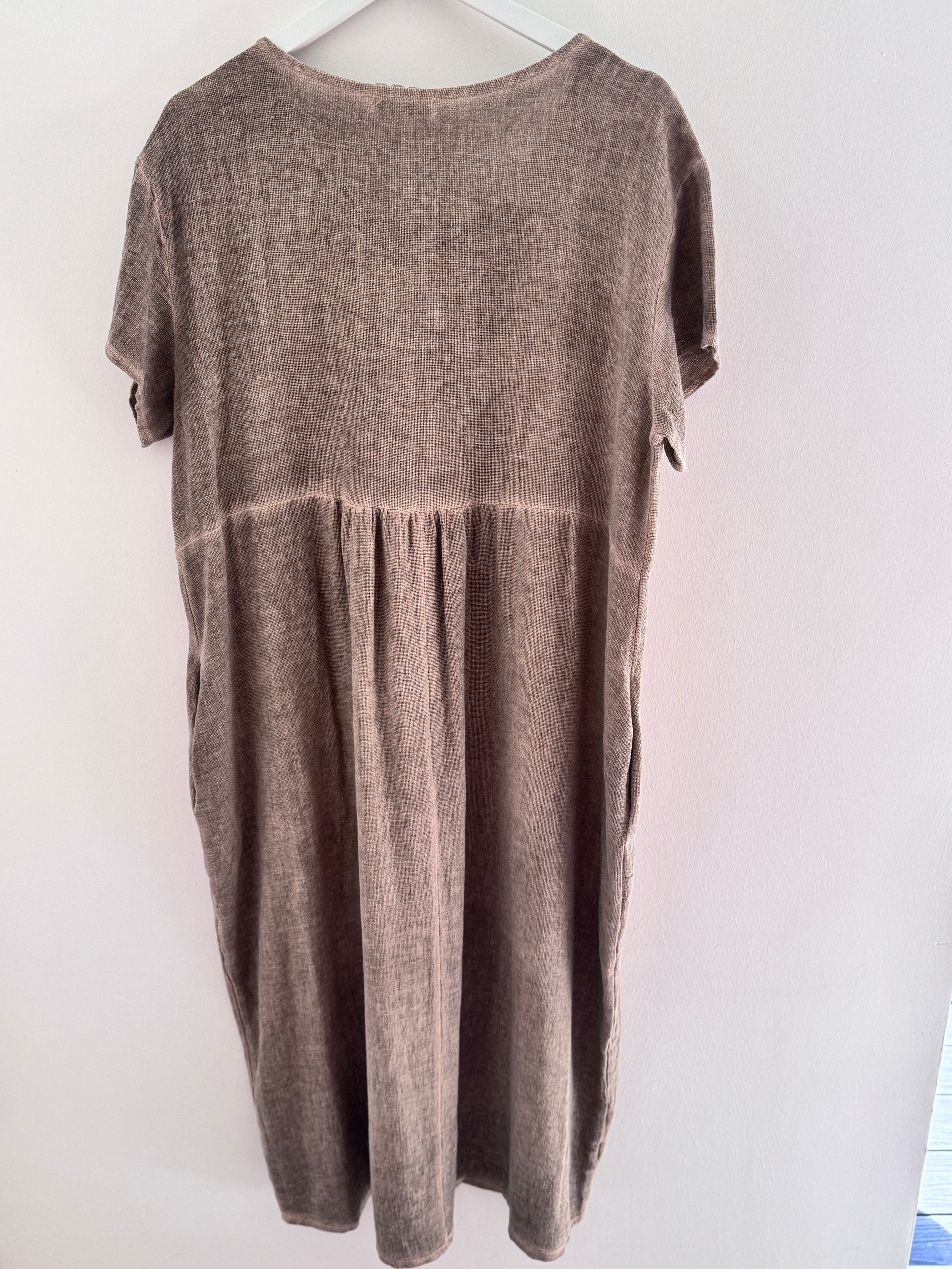 Cotton & Linen Cocoon Dress in Mocha