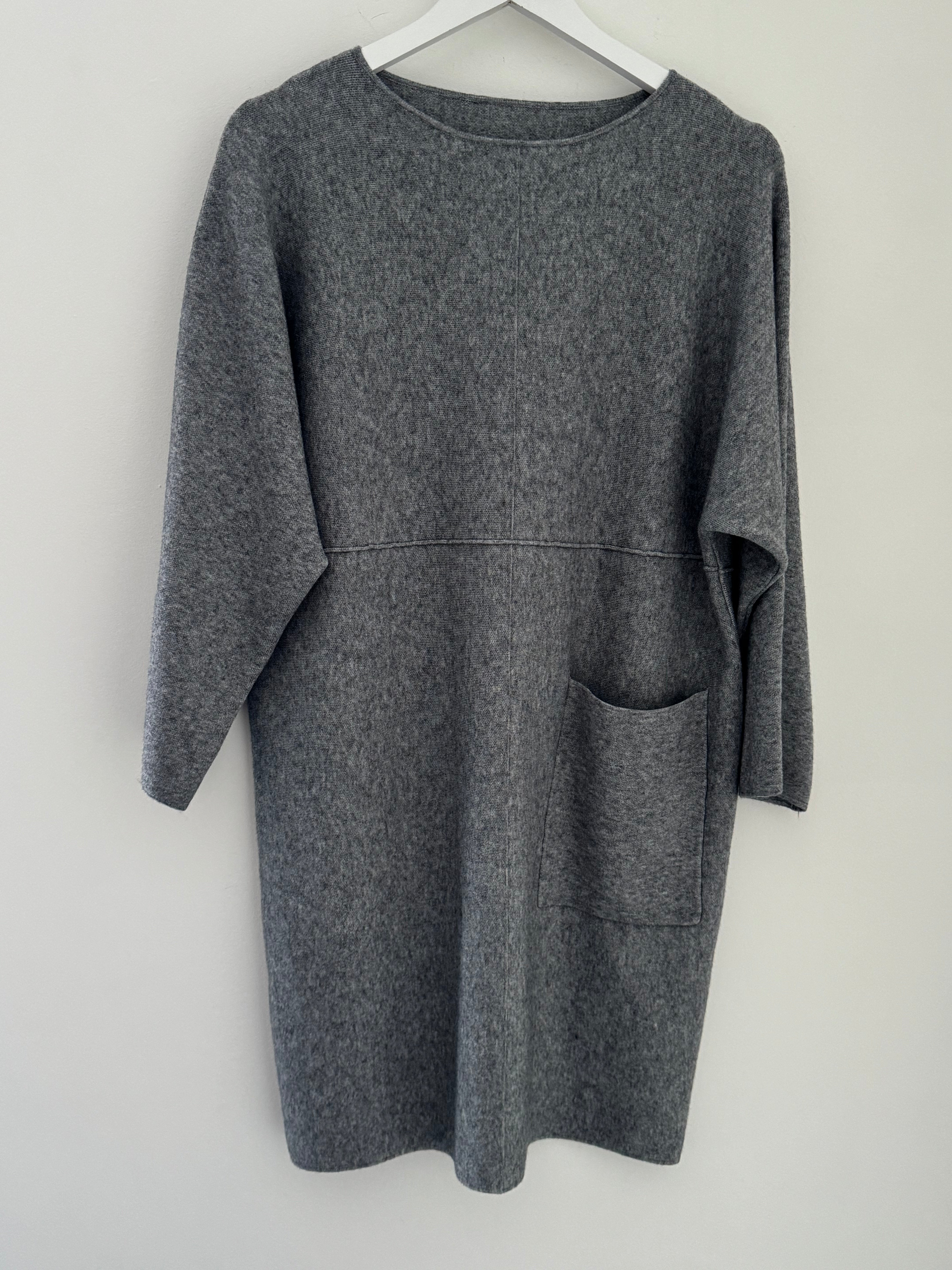 Luxe Knitted Pocket Dress in Marl Grey