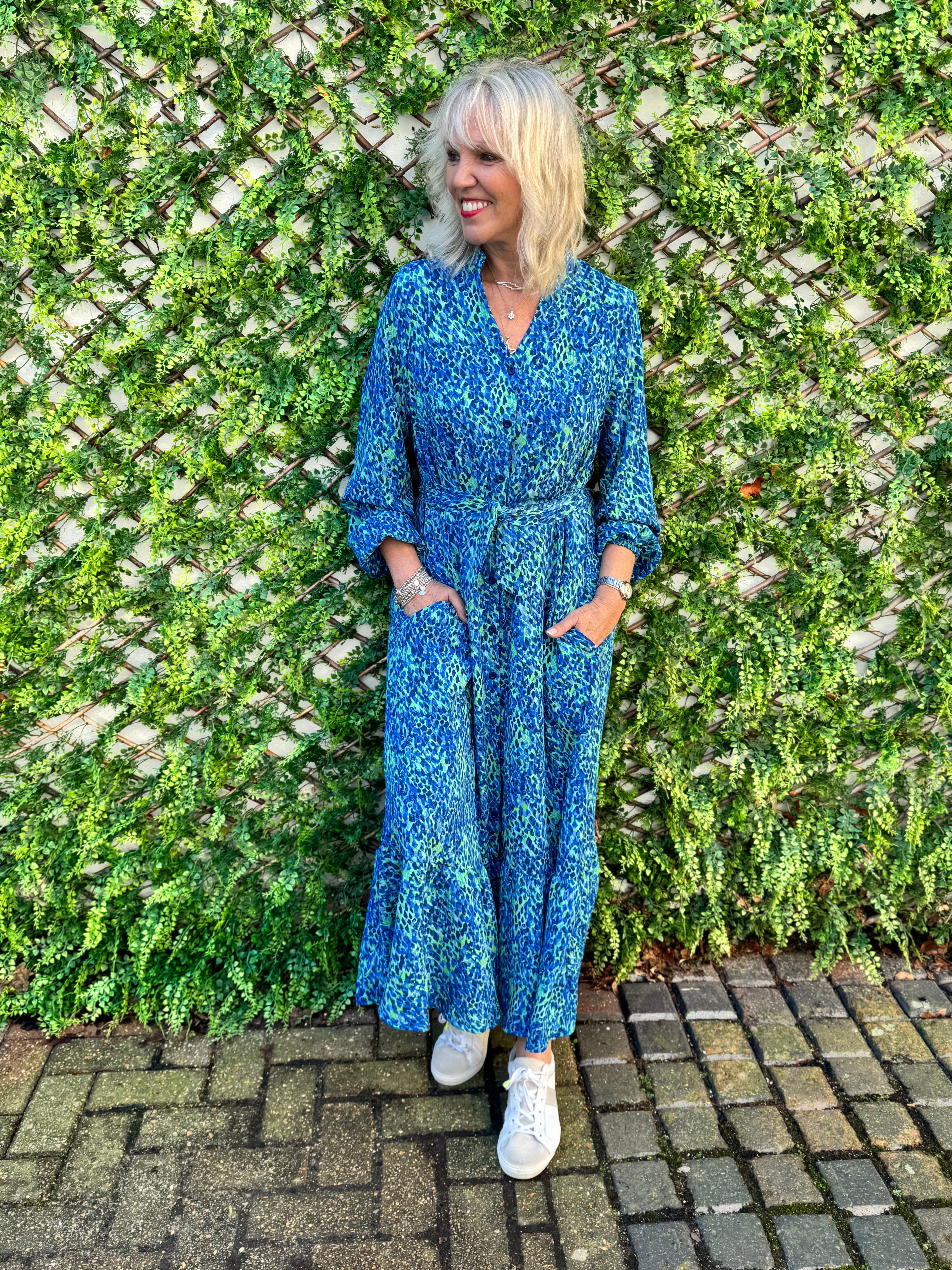 Premium Printed Dress in Blue & Green