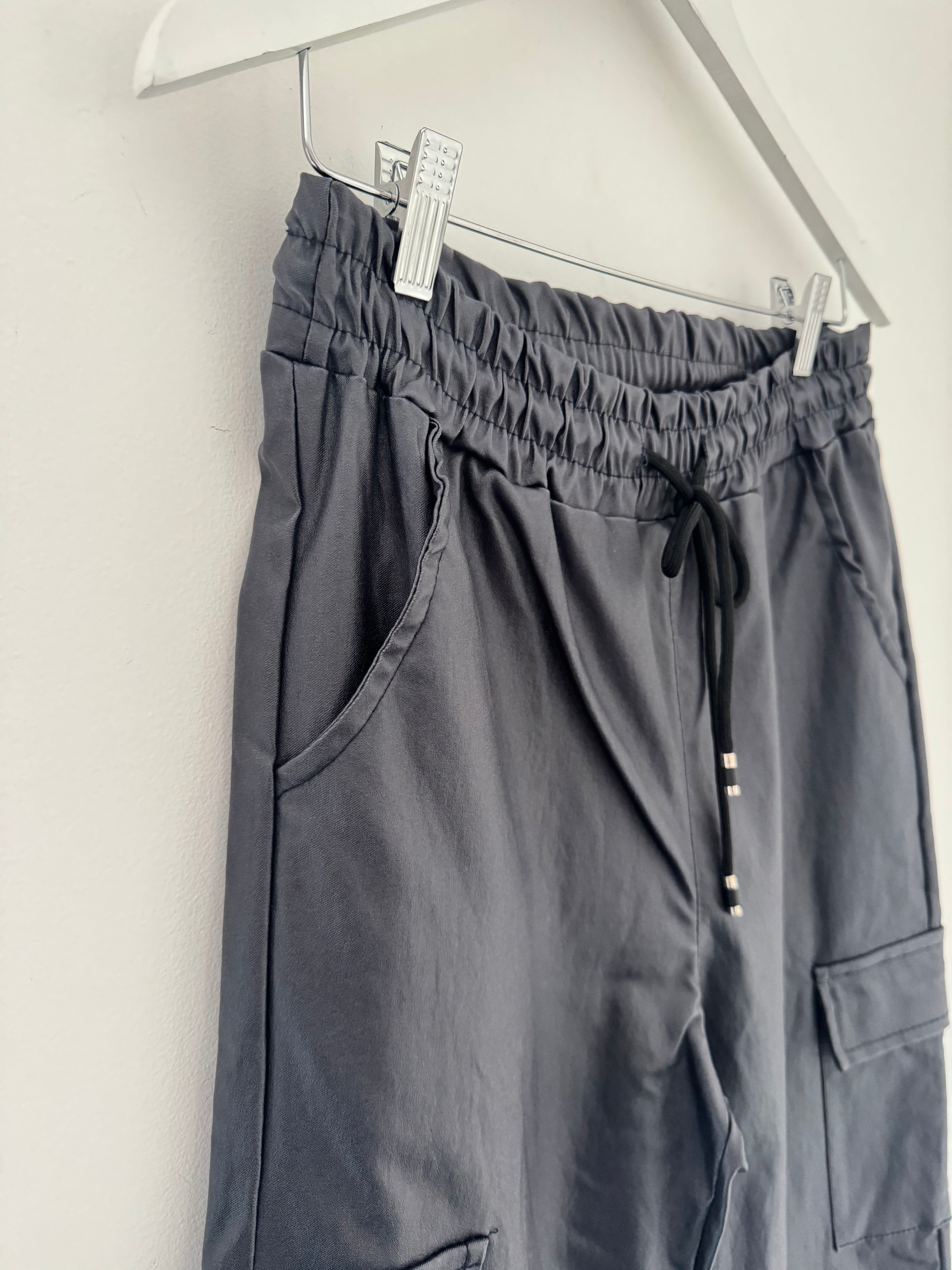 Leather Look Cargo Joggers in Midnight