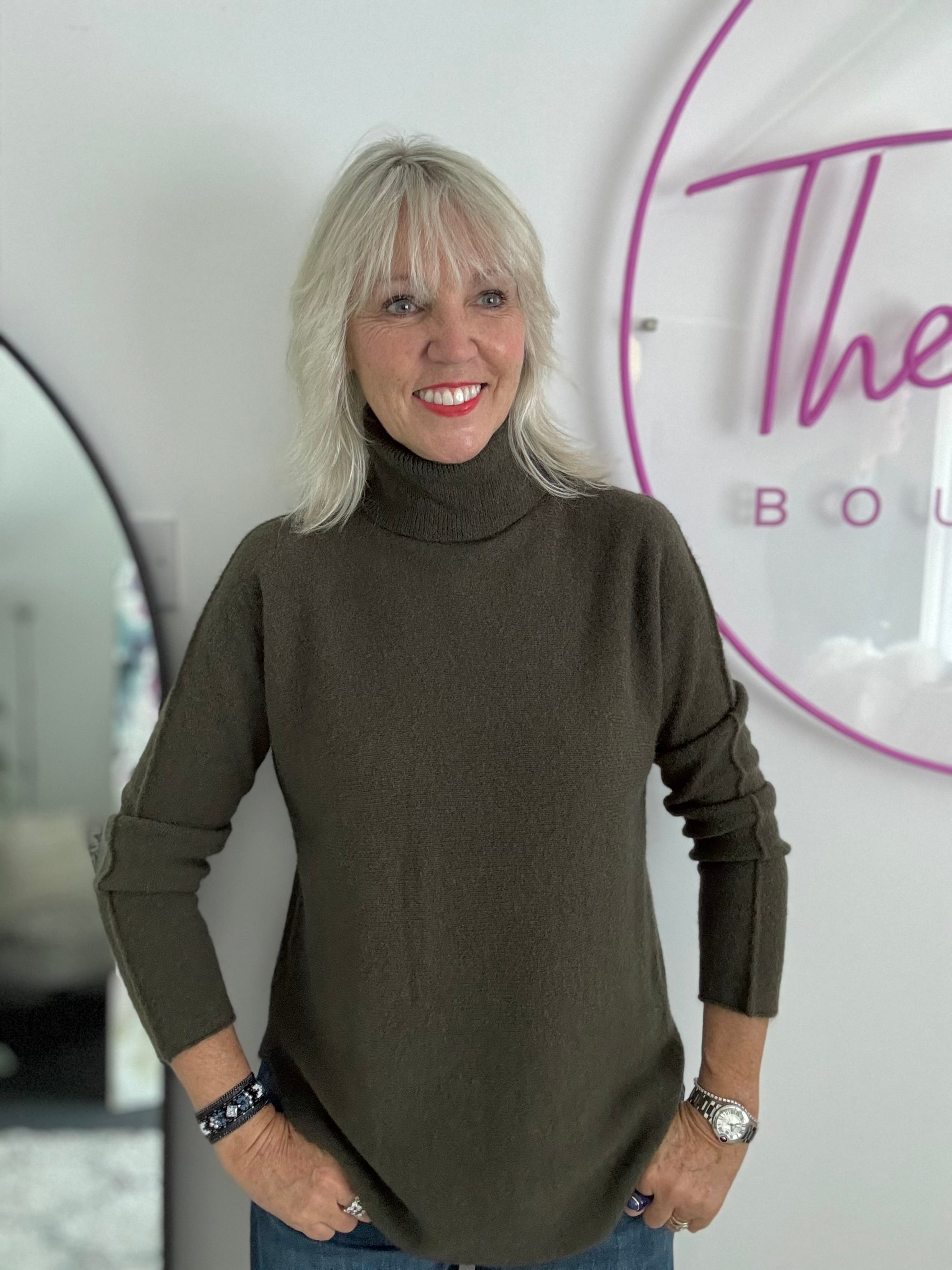 Simple Roll Neck Jumper in Khaki