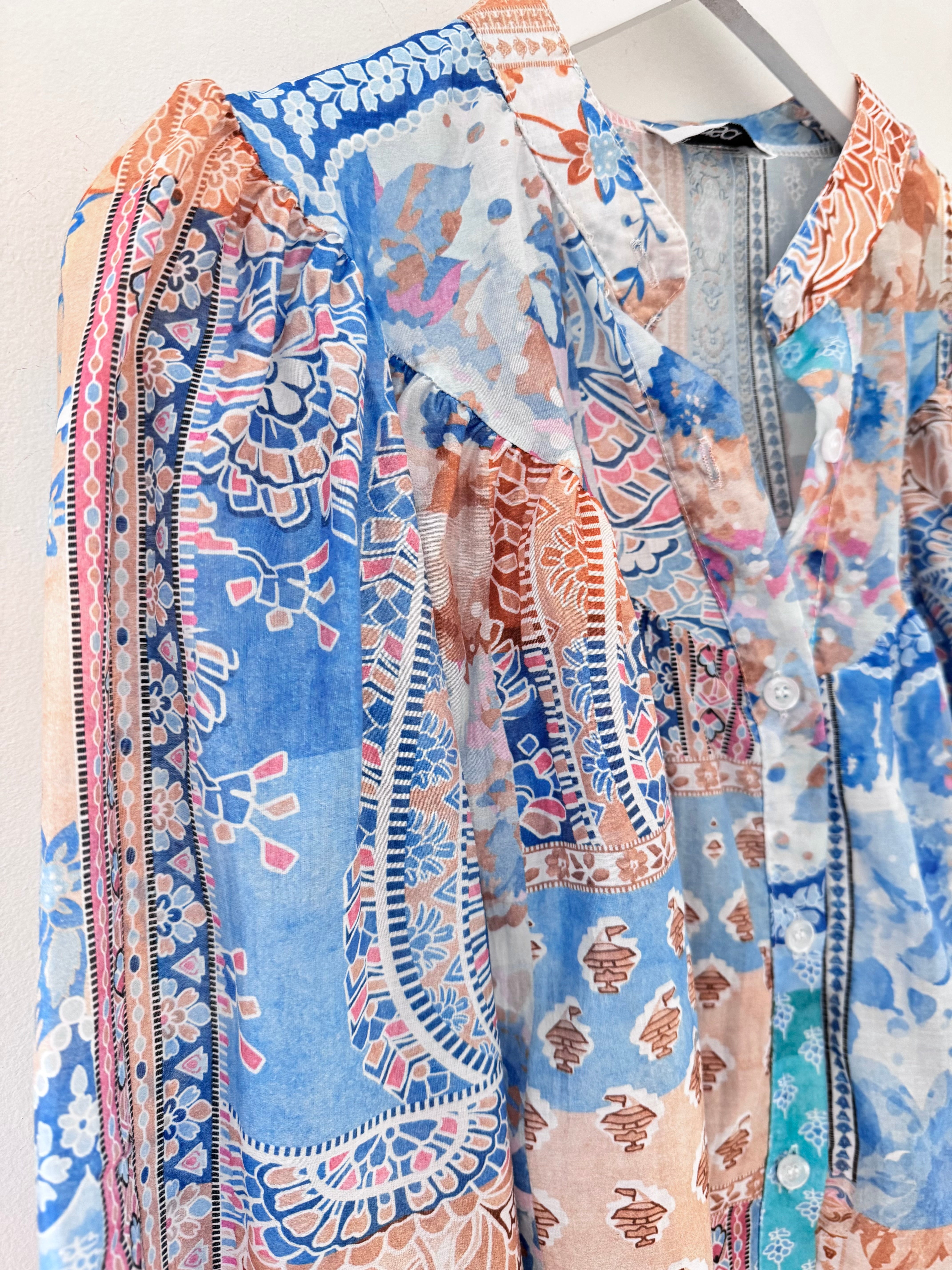 Patchwork Shirt in Blue & Pink