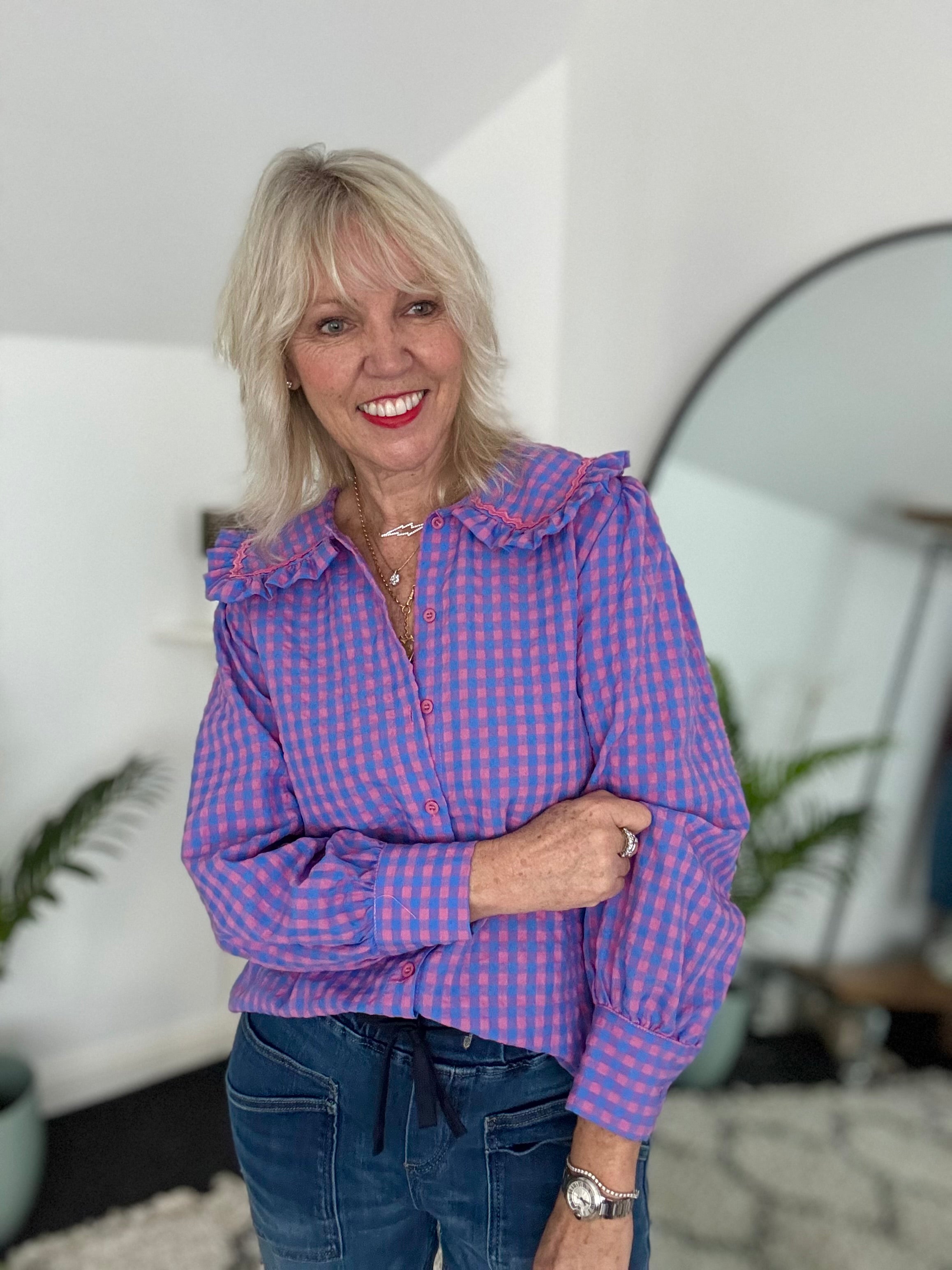 Collared Check Shirt in Lilac & Blue