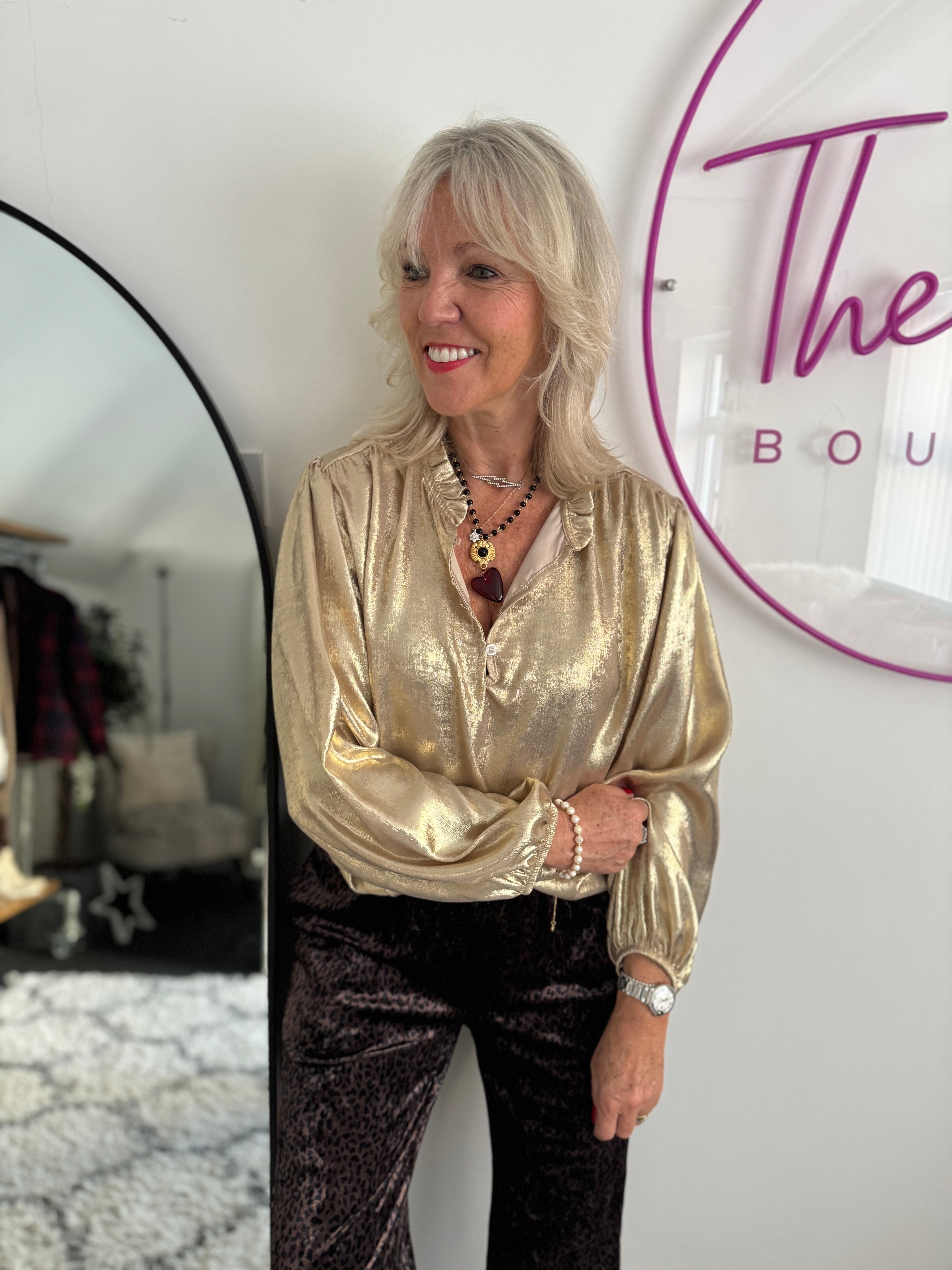 Luxe Metallic Blouse in Gold