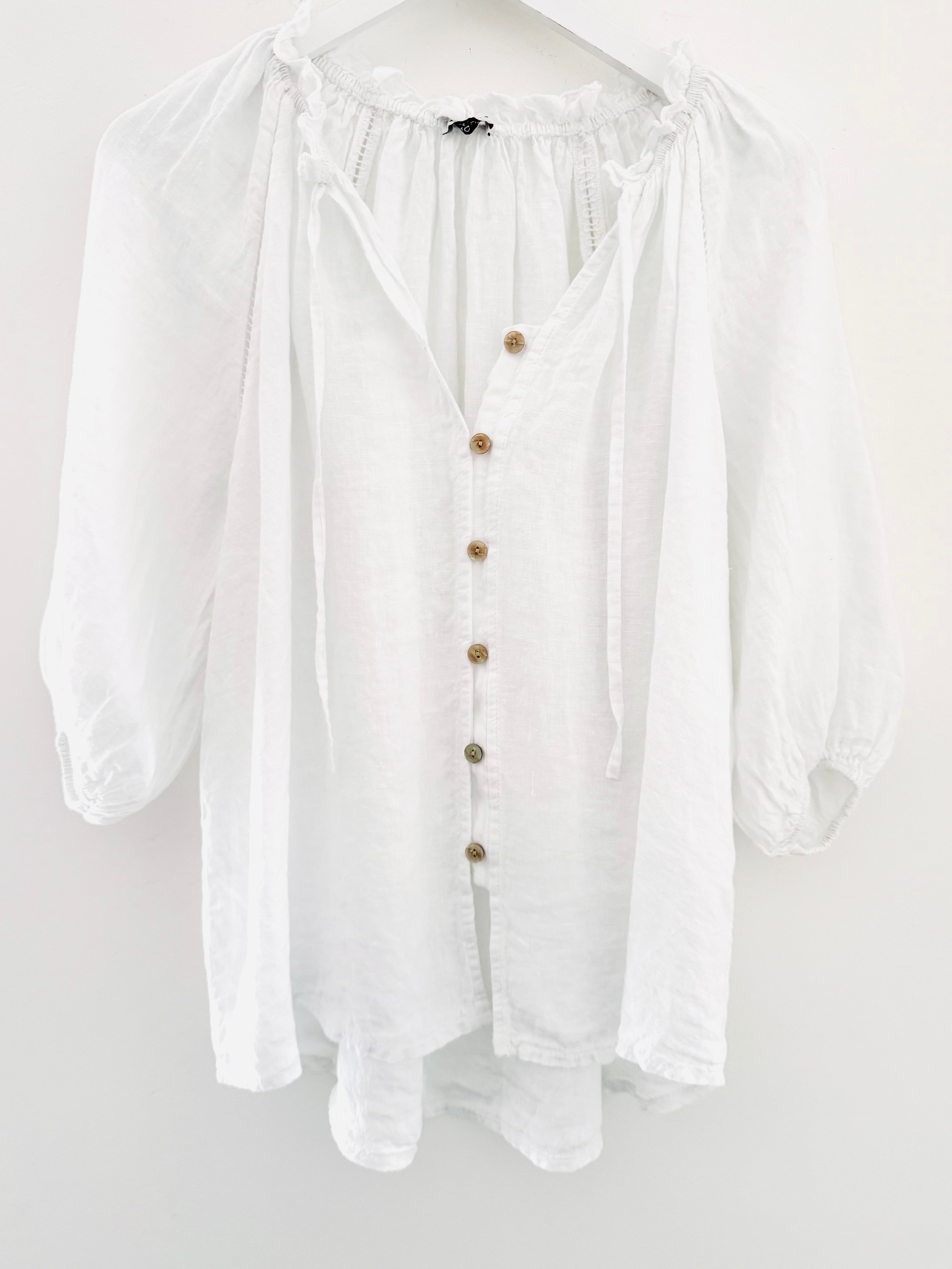 Pure Linen Designer Blouse in White