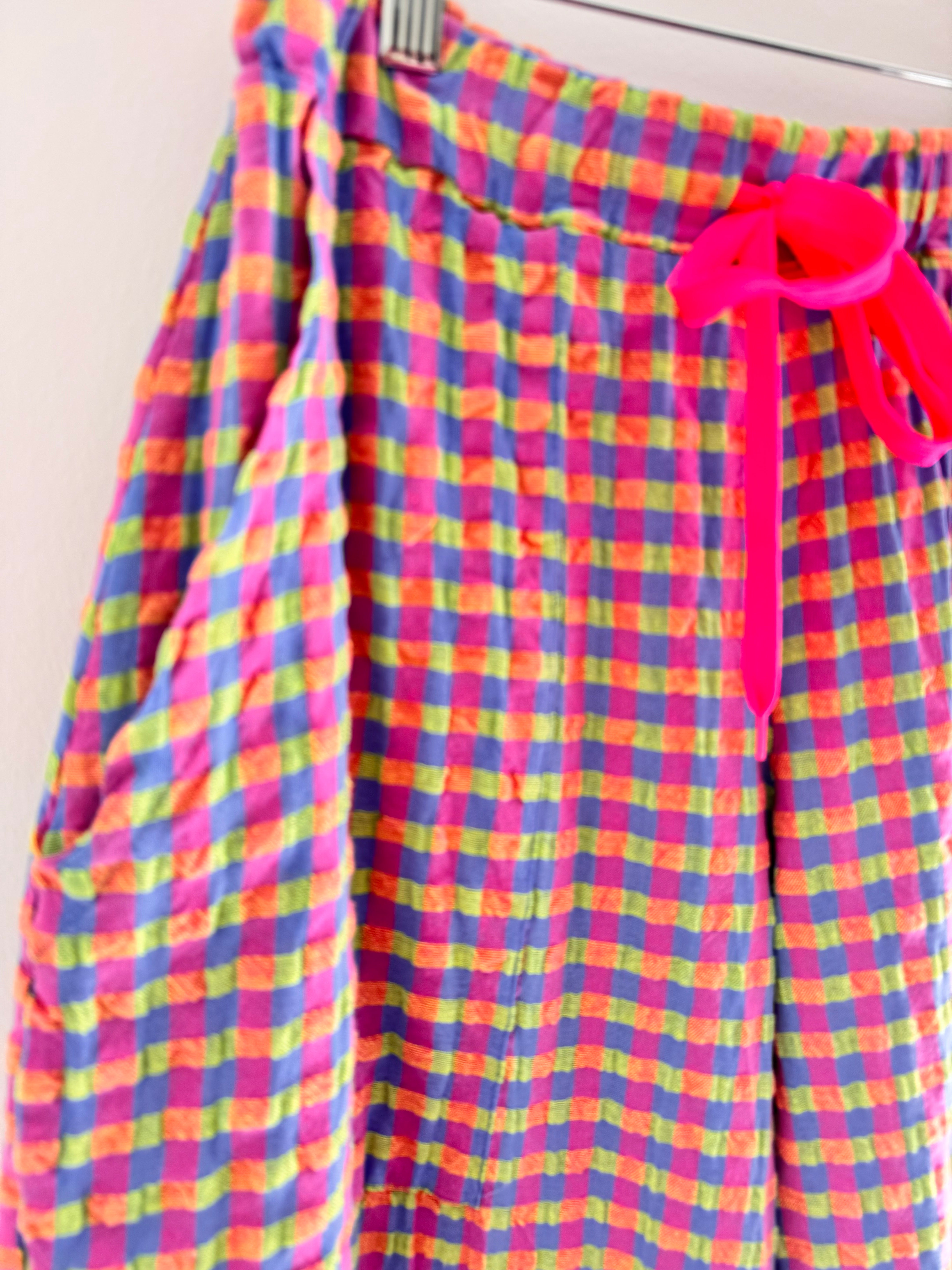Barrel Check Trousers in Pink & Lime