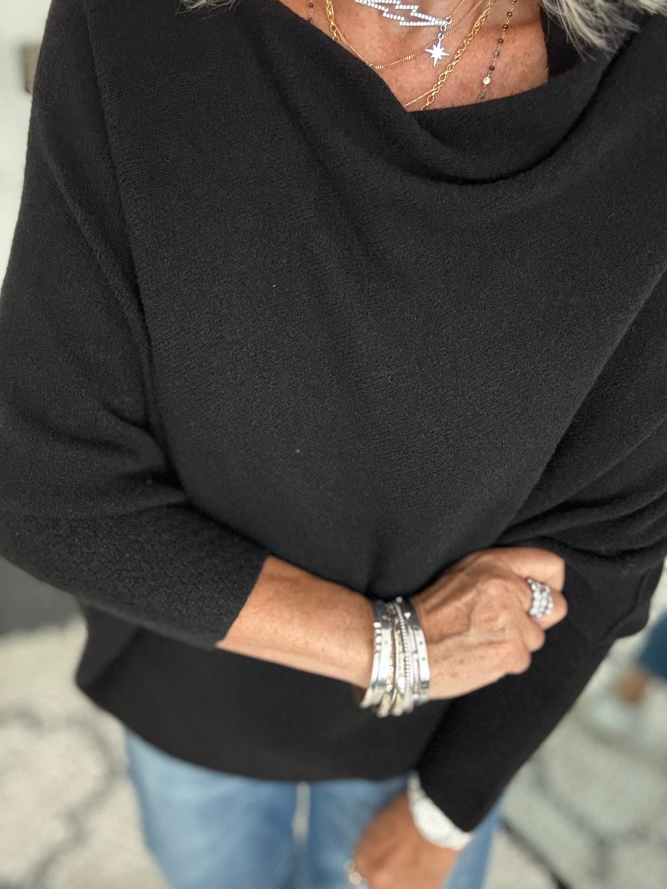 Cowl Neck Asymmetric Jumper in Black