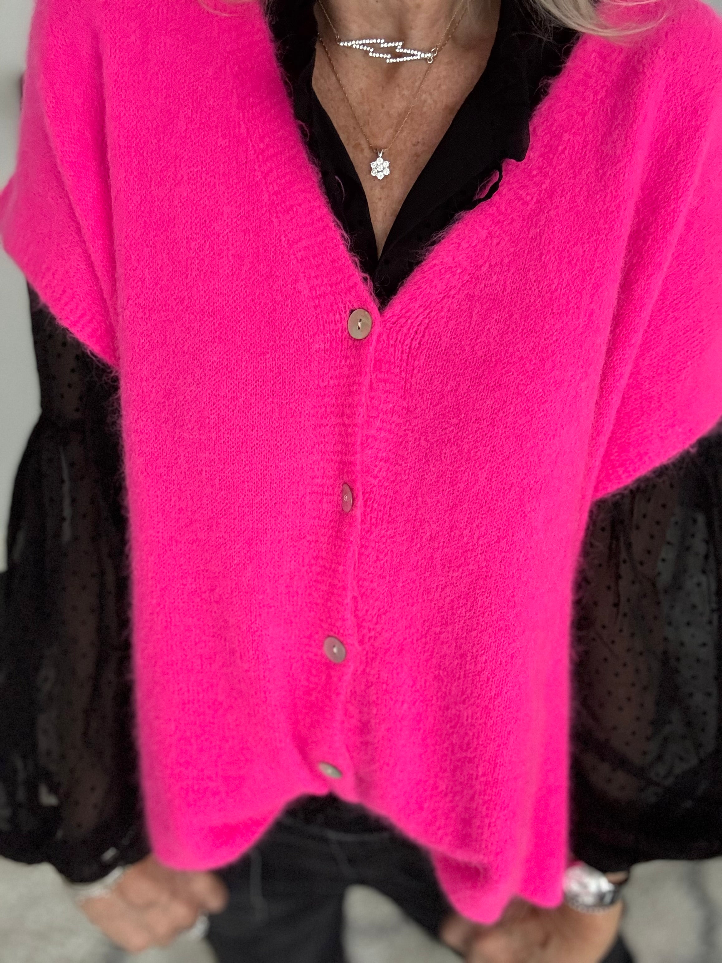 Alpaca Button Tank in Neon Pink