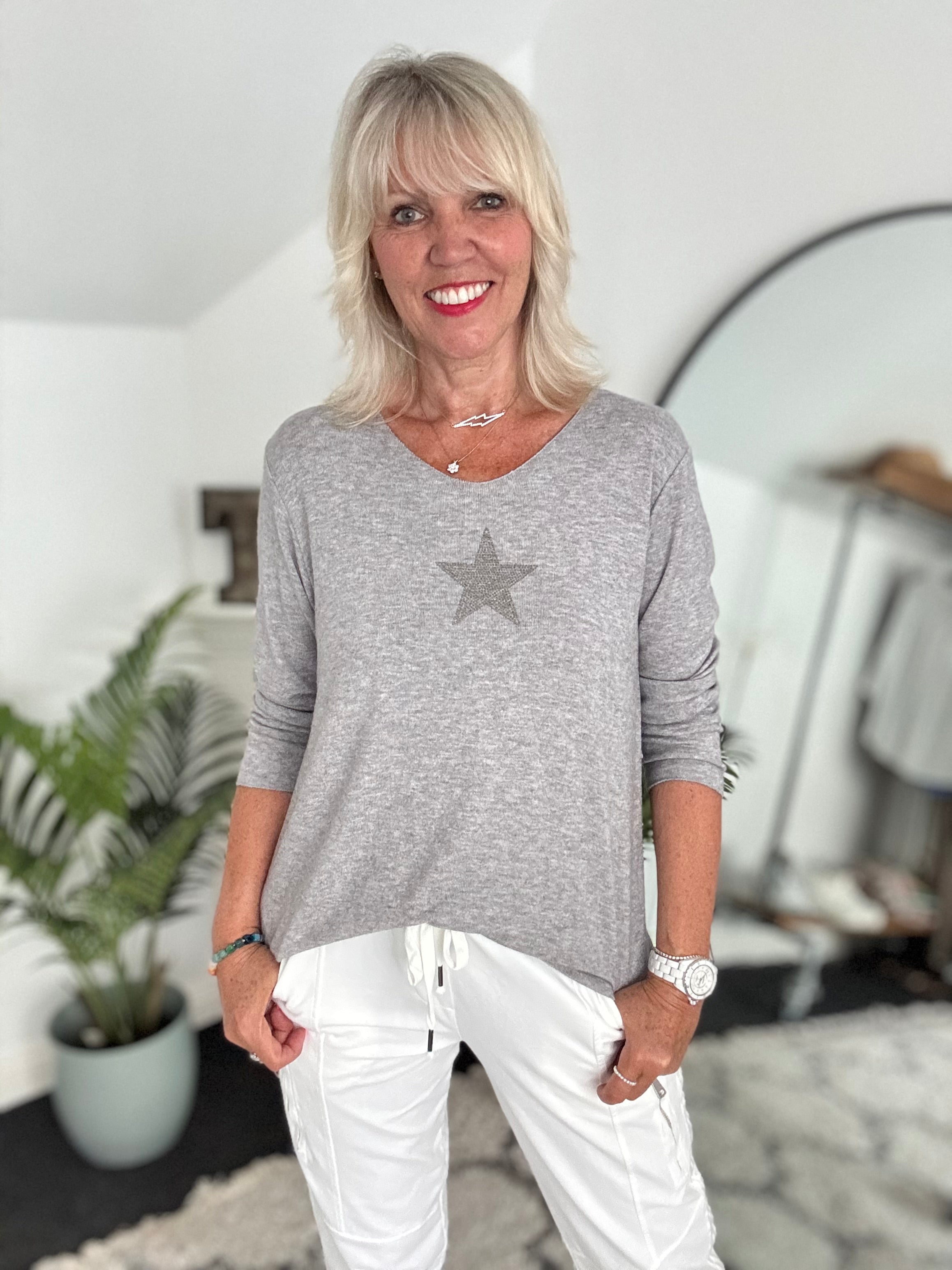 Lightweight Star Jumper in Marl Grey