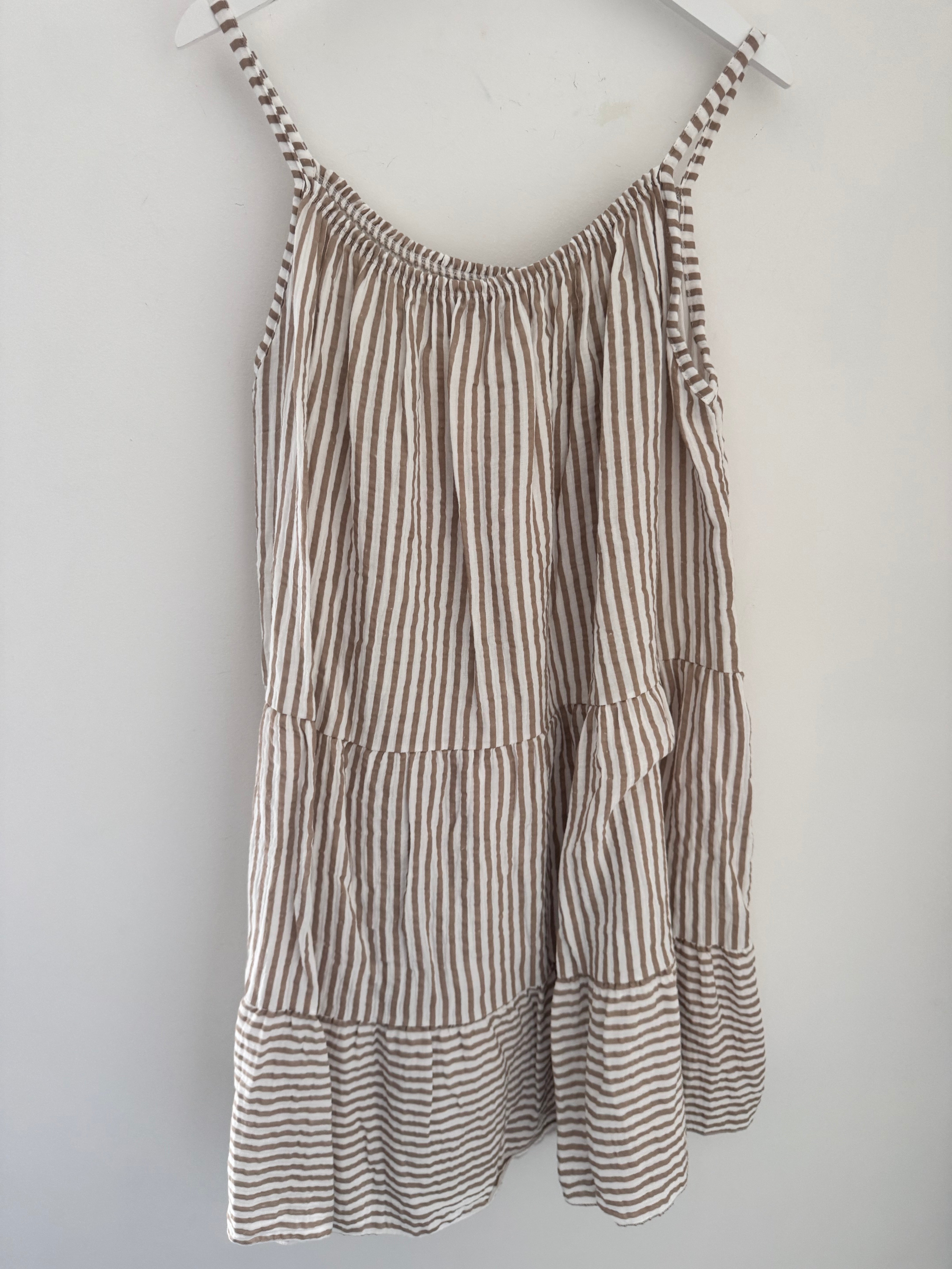 Stripe Cheesecloth Dress in Mocha & White