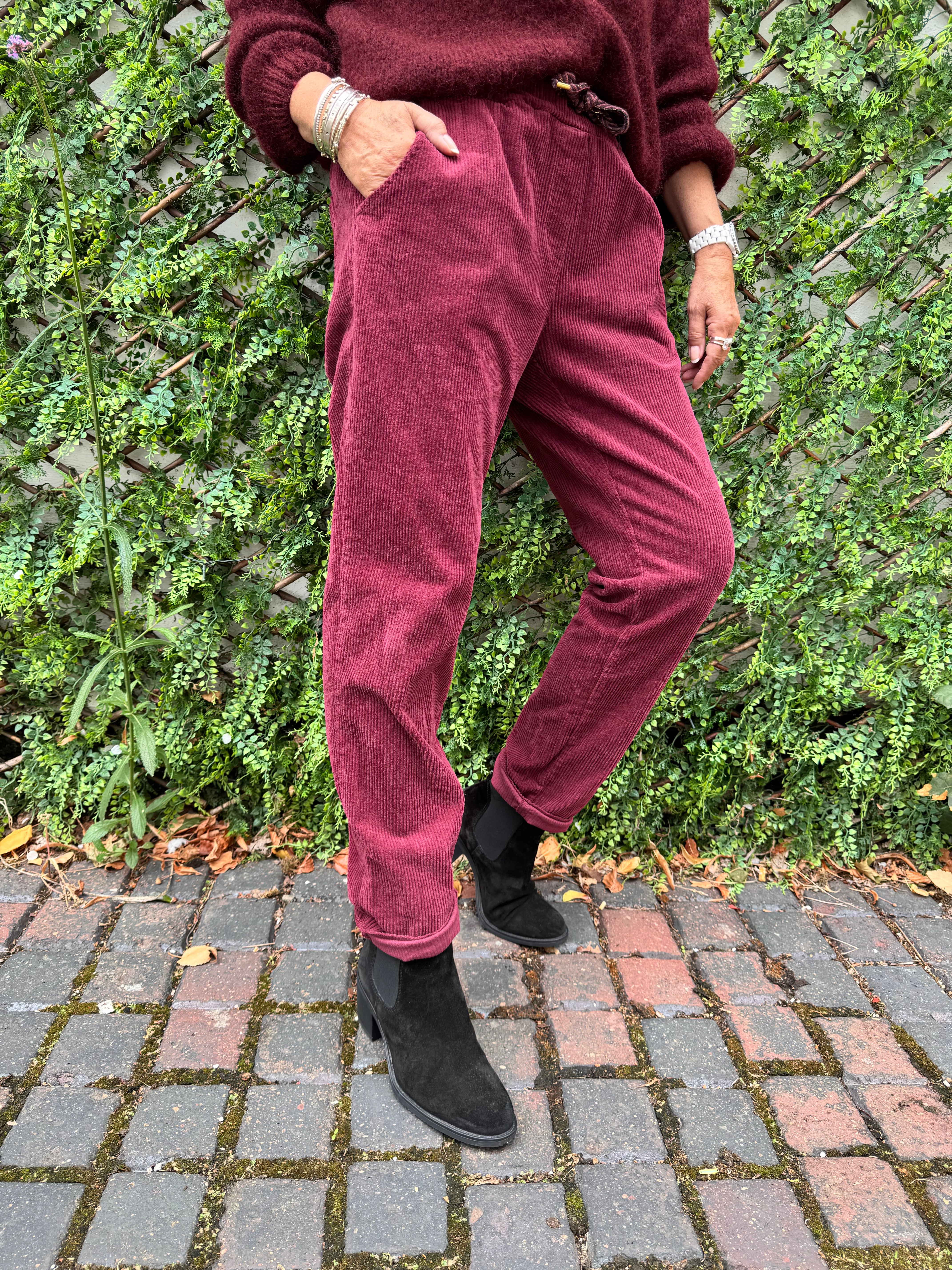 Luxe Cord Joggers in Berry