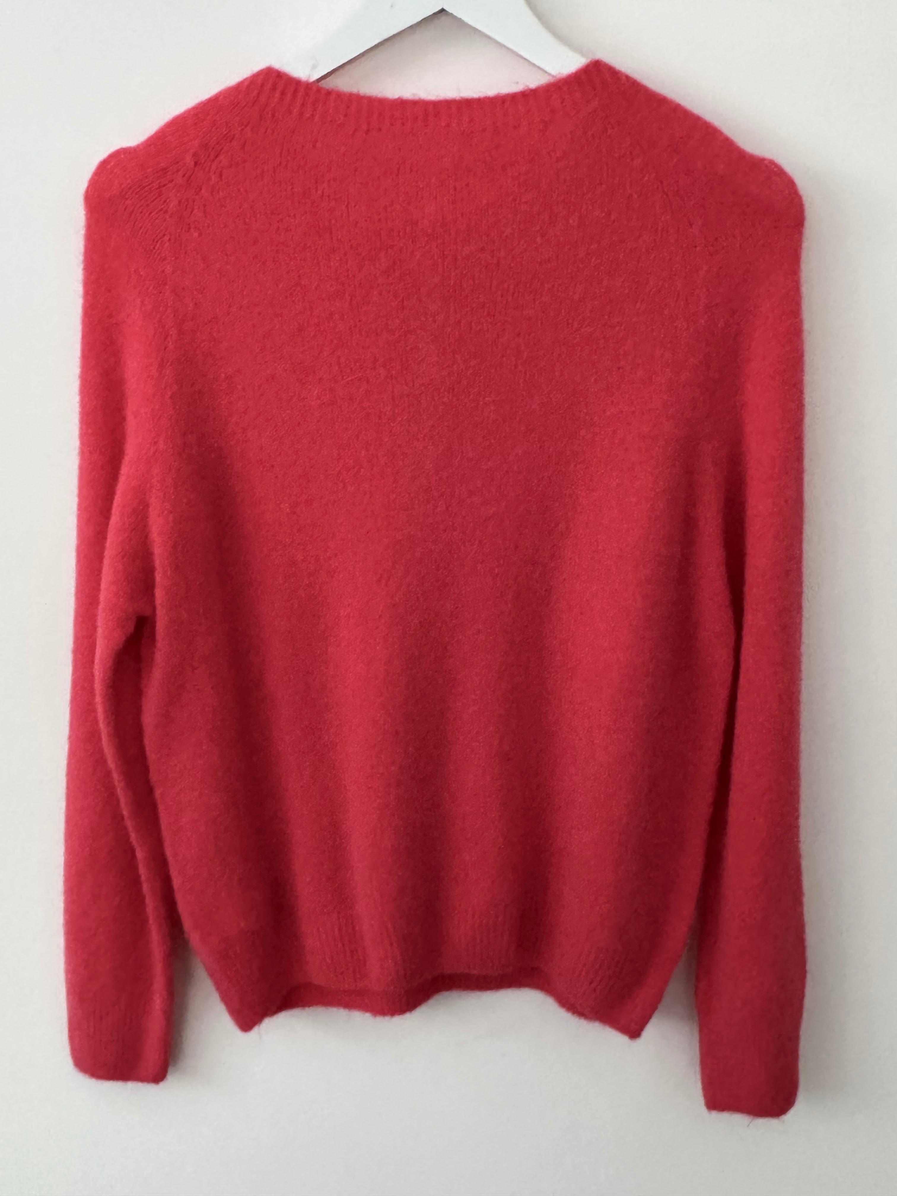 Softie Jumper with Button Neck in Coral Red