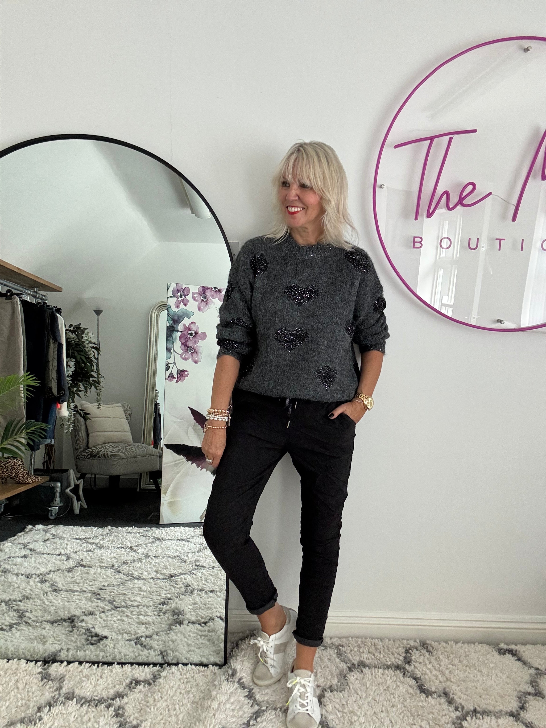 Super Stretch Joggers with Sparkly Tie in Black