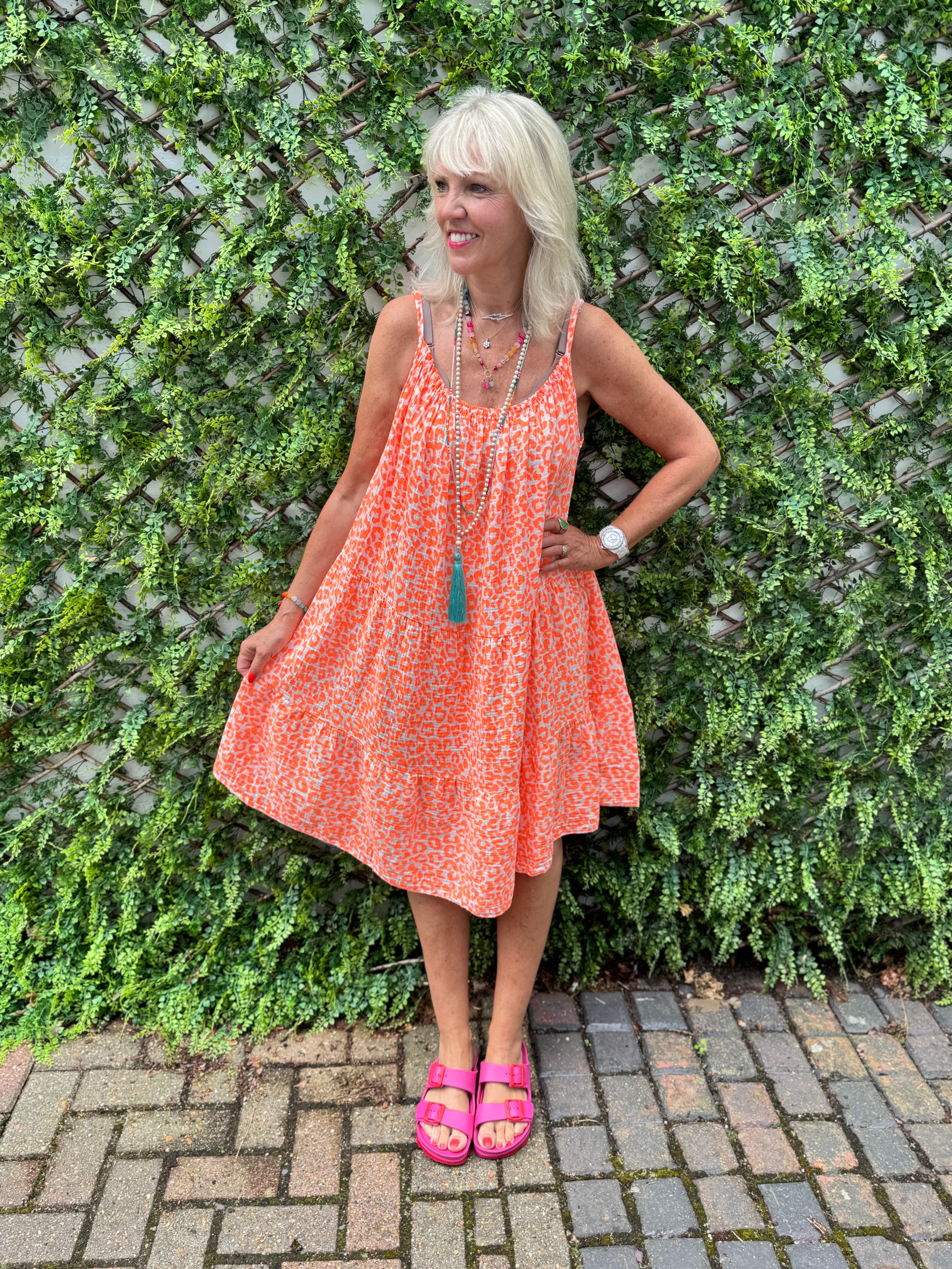 Leopard Cheesecloth Dress in Neon Orange