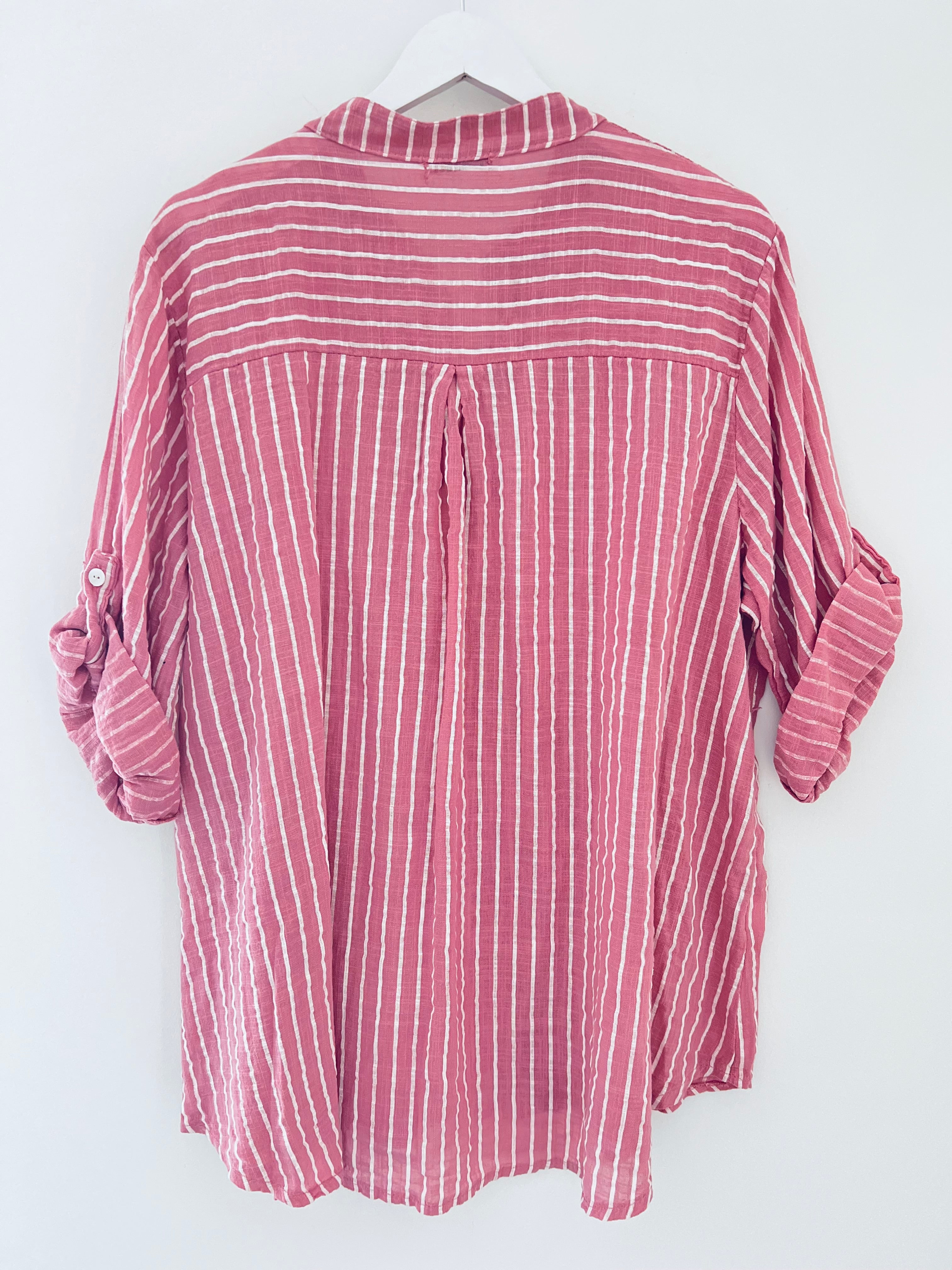 Stripe Shirt in Deep Pink & White