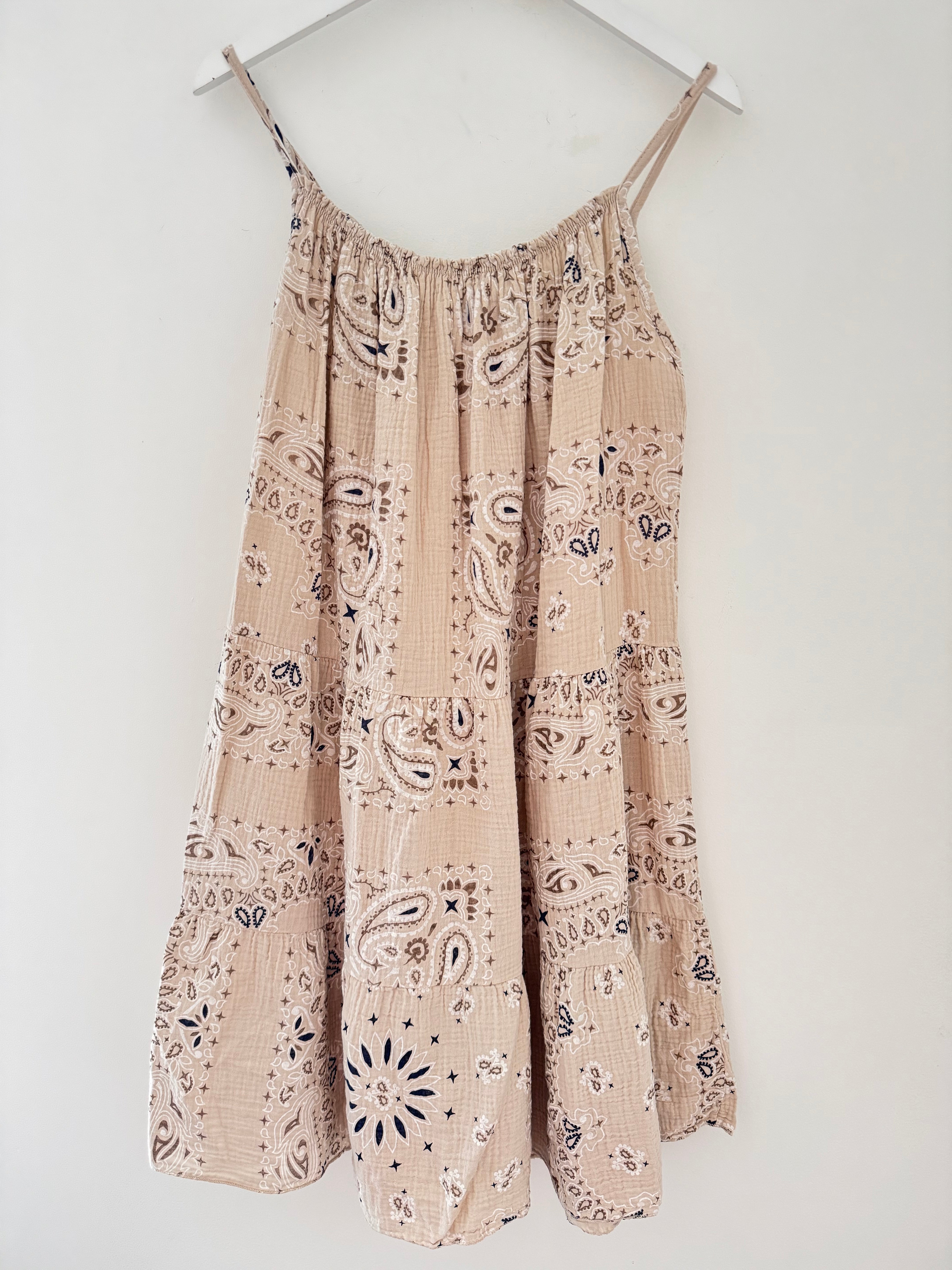 Paisley Cheesecloth Dress in Stone
