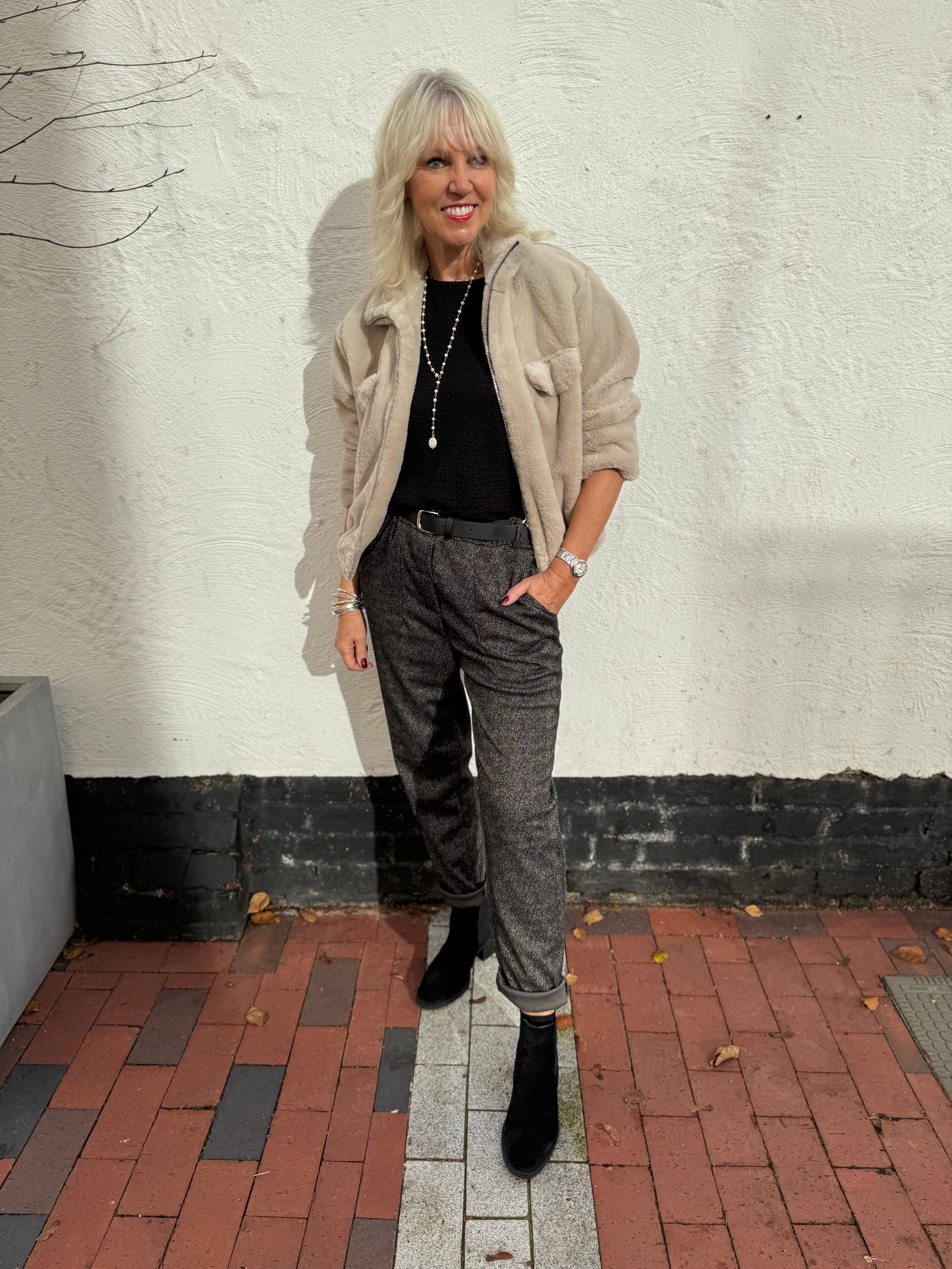 Stretch Herringbone Trousers in Cocoa