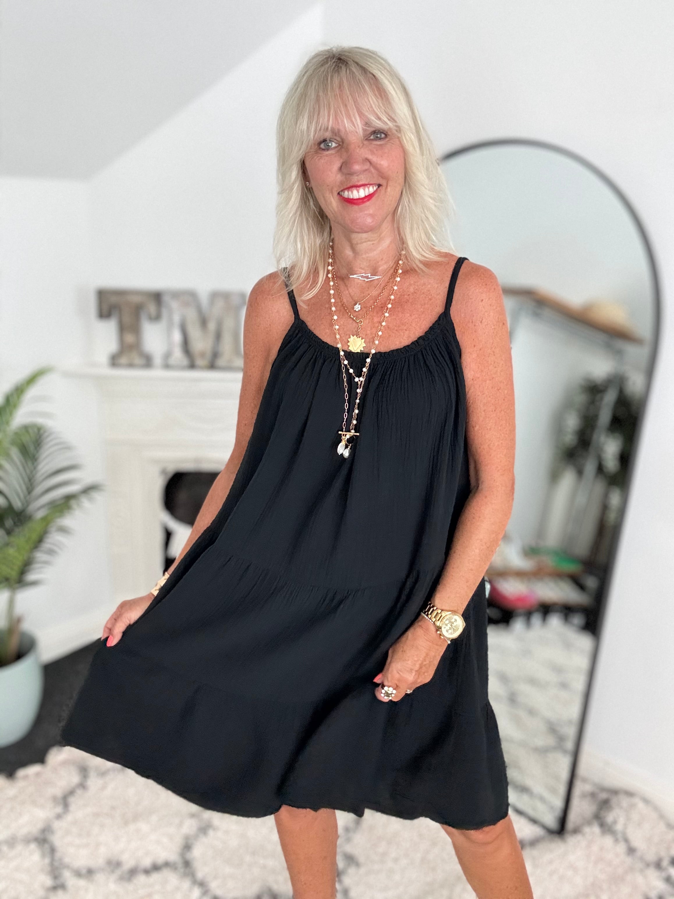 Cheesecloth Dress in Black