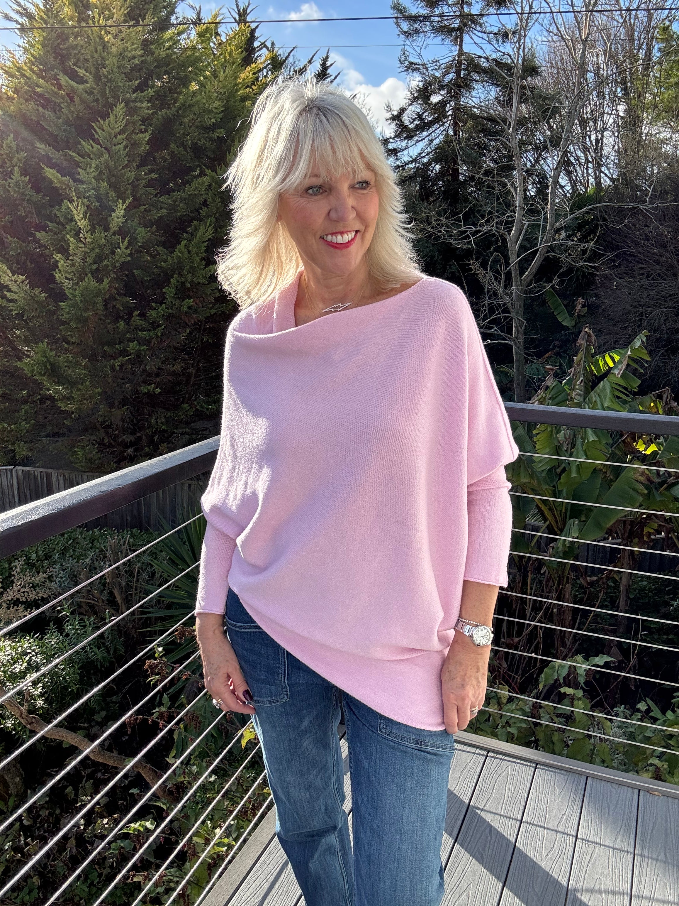 Cowl Neck Asymmetric Jumper in Pink