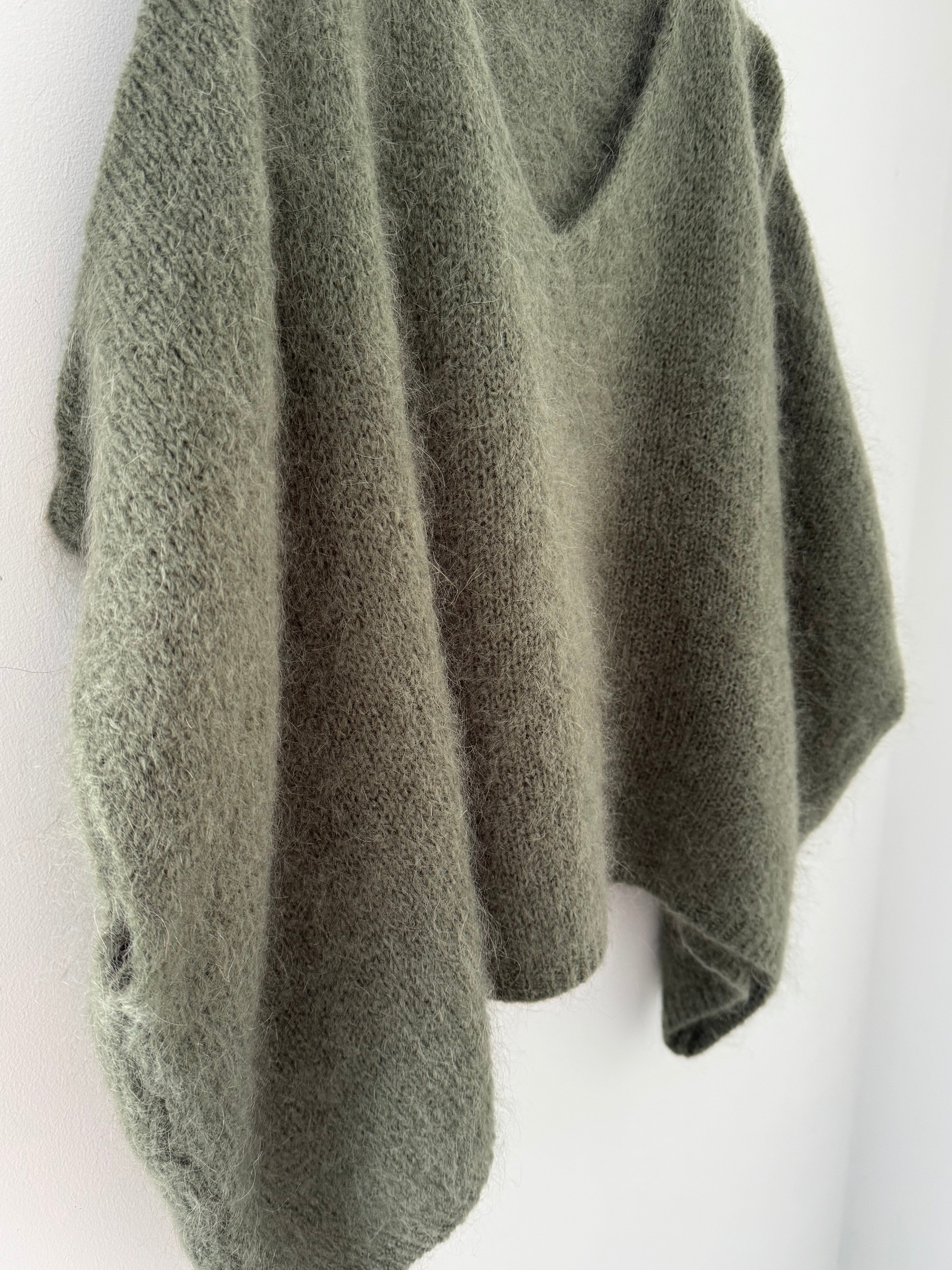 Oversized Mohair V Neck Tank in Khaki