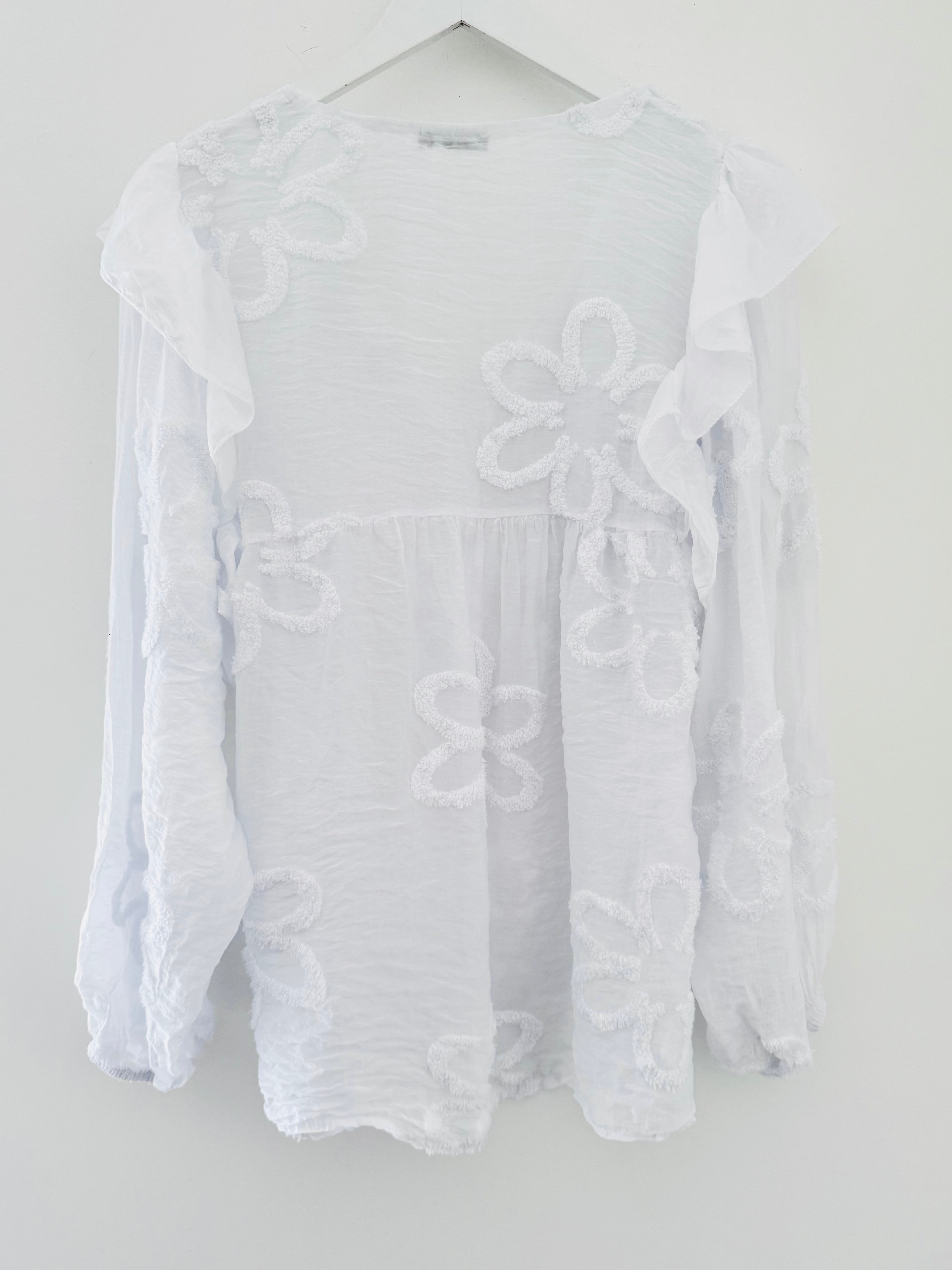 Textured Floral Design Shirt in White