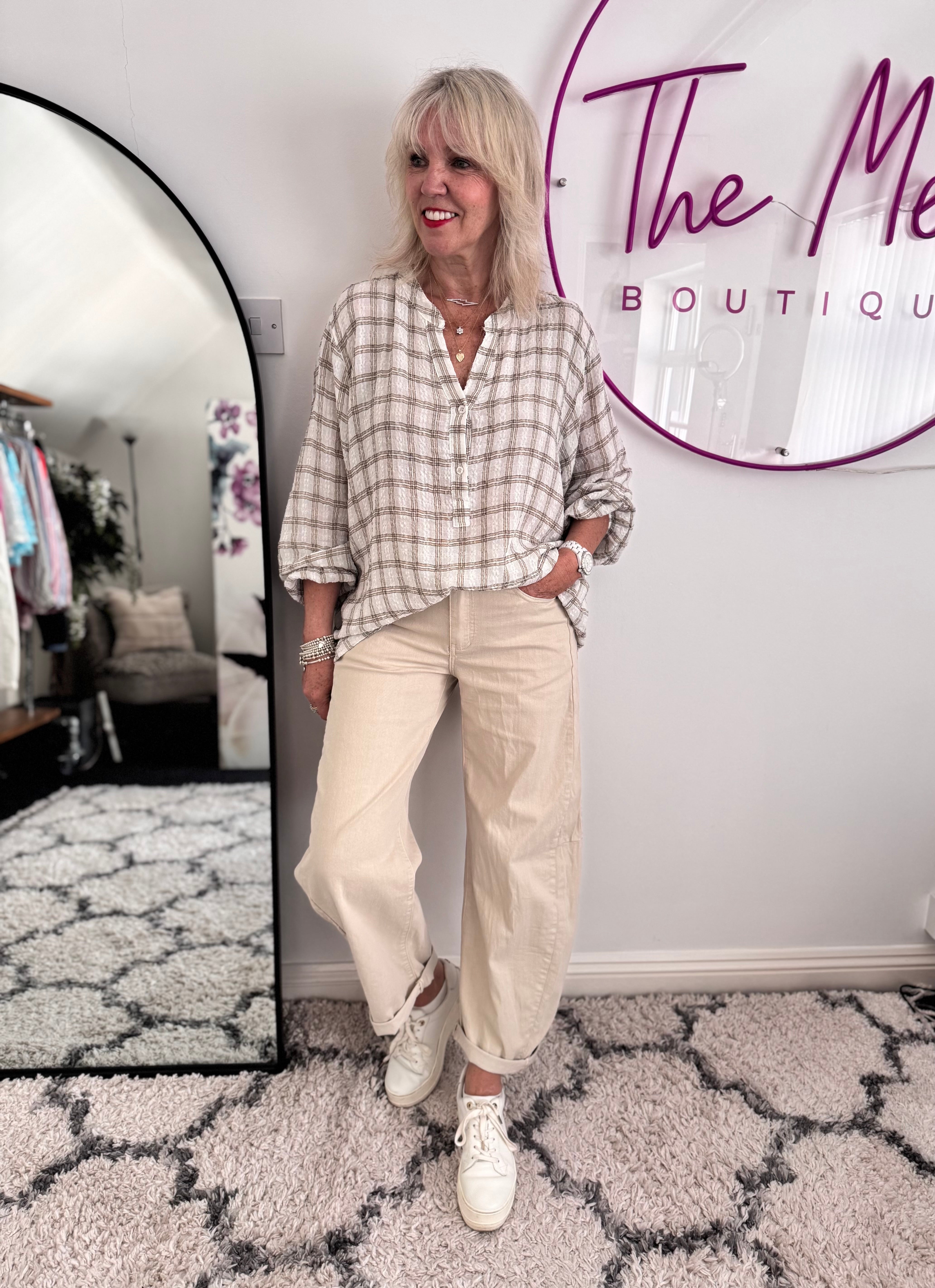 Barrel Leg Jeans in Stone