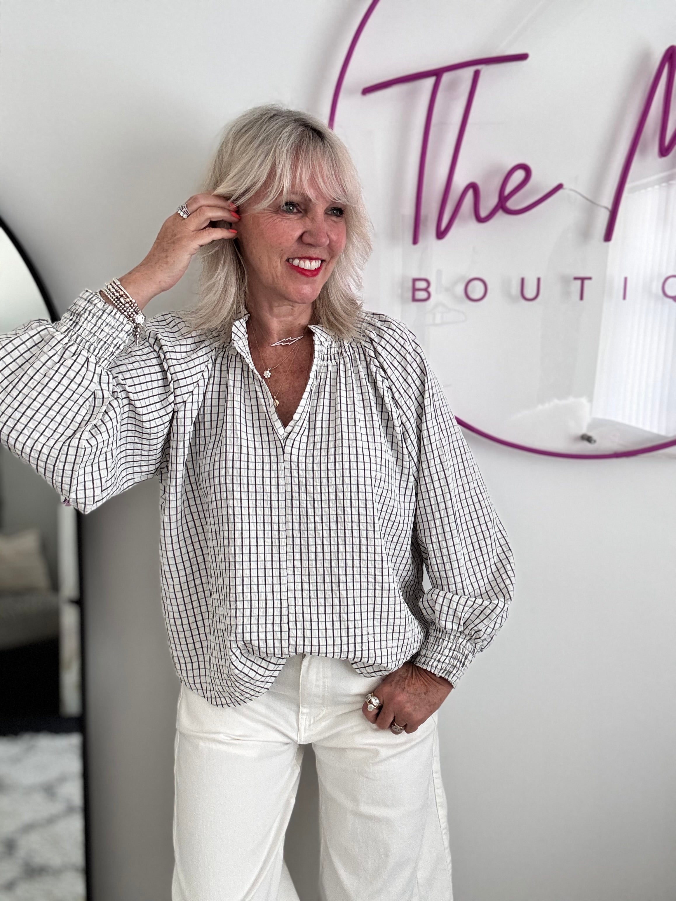 Checked Blouse in Ivory