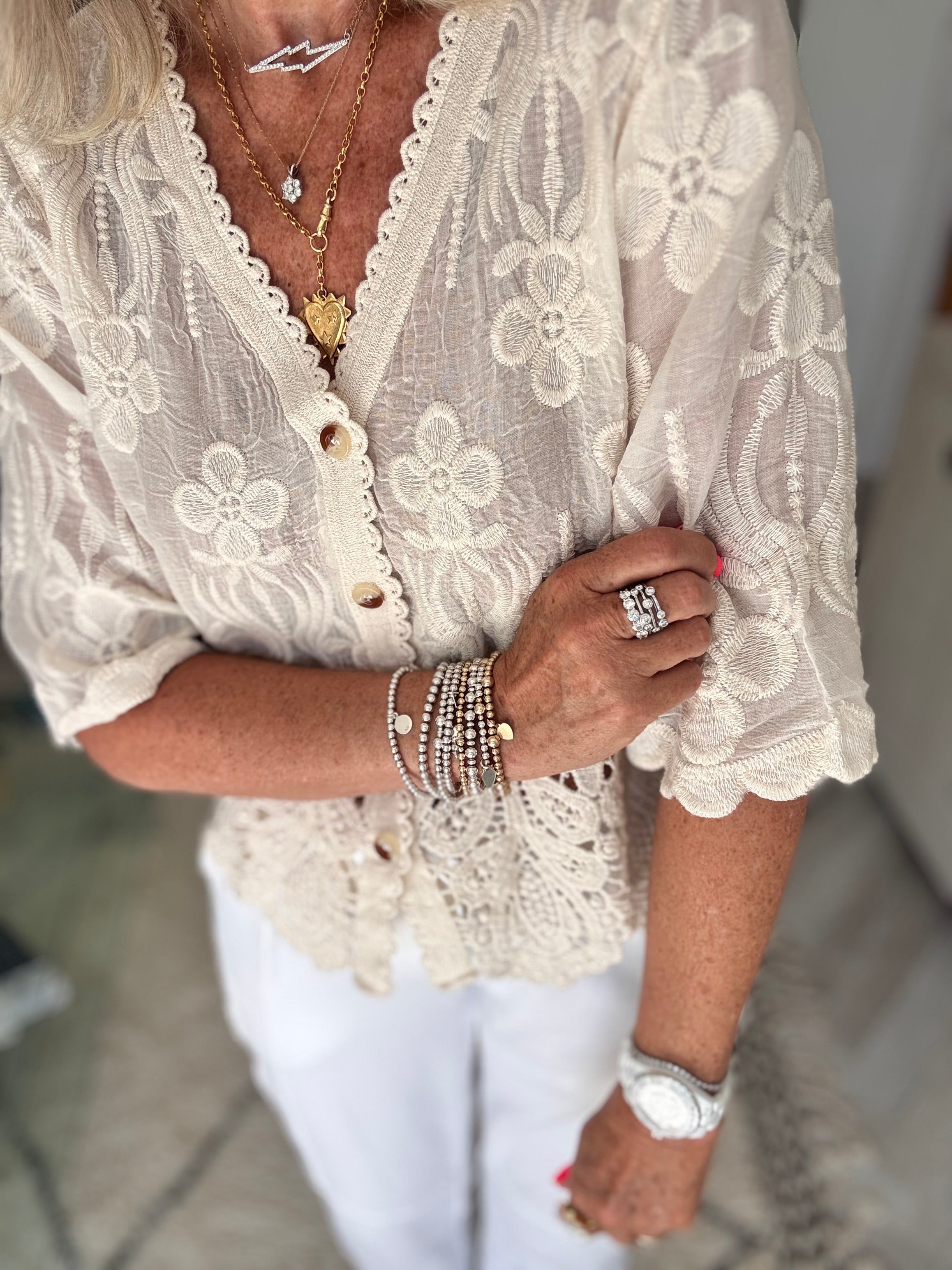 Embroidered Lace Top in Ecru