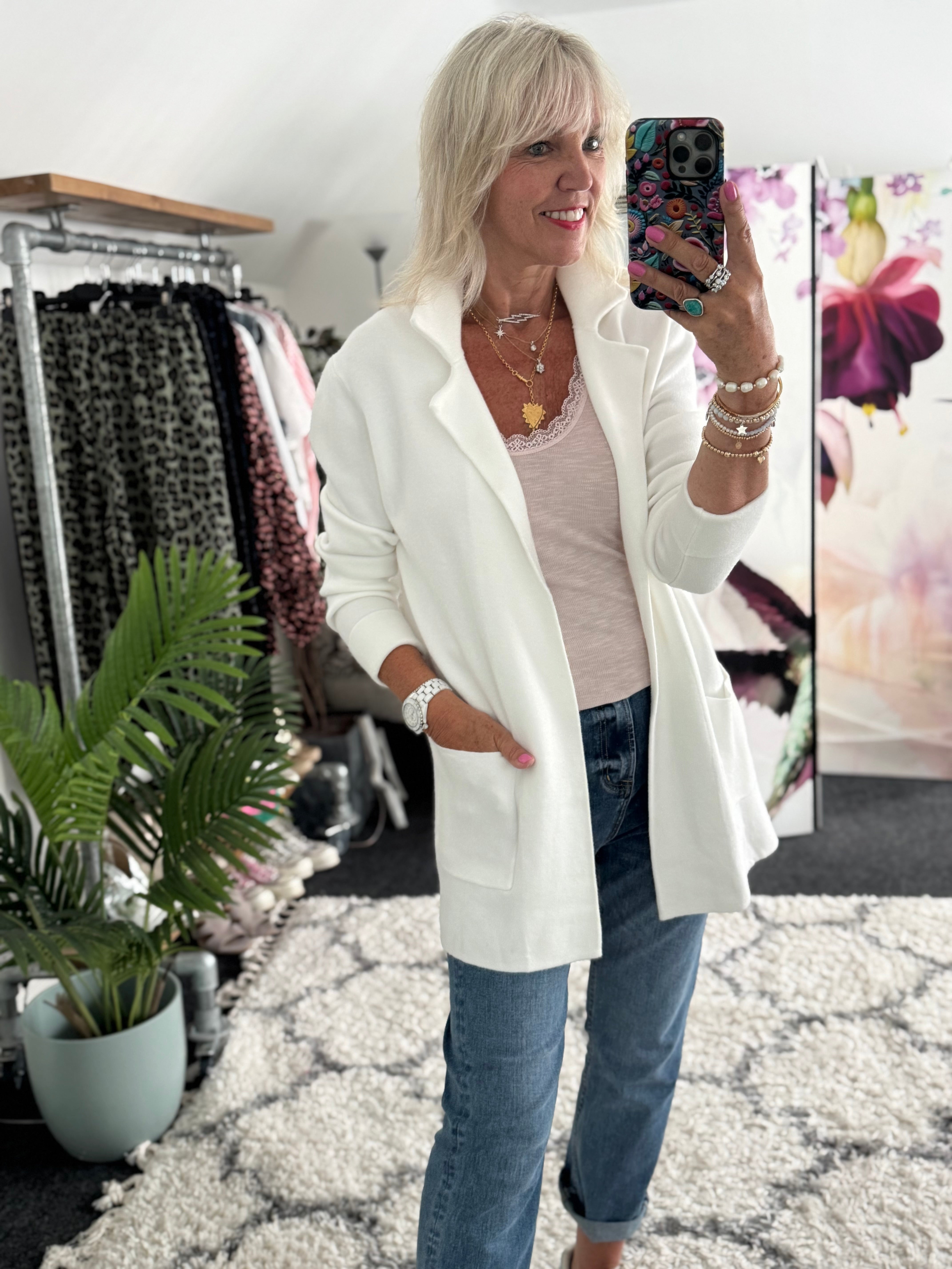 Knitted Cardi Jacket in Ivory