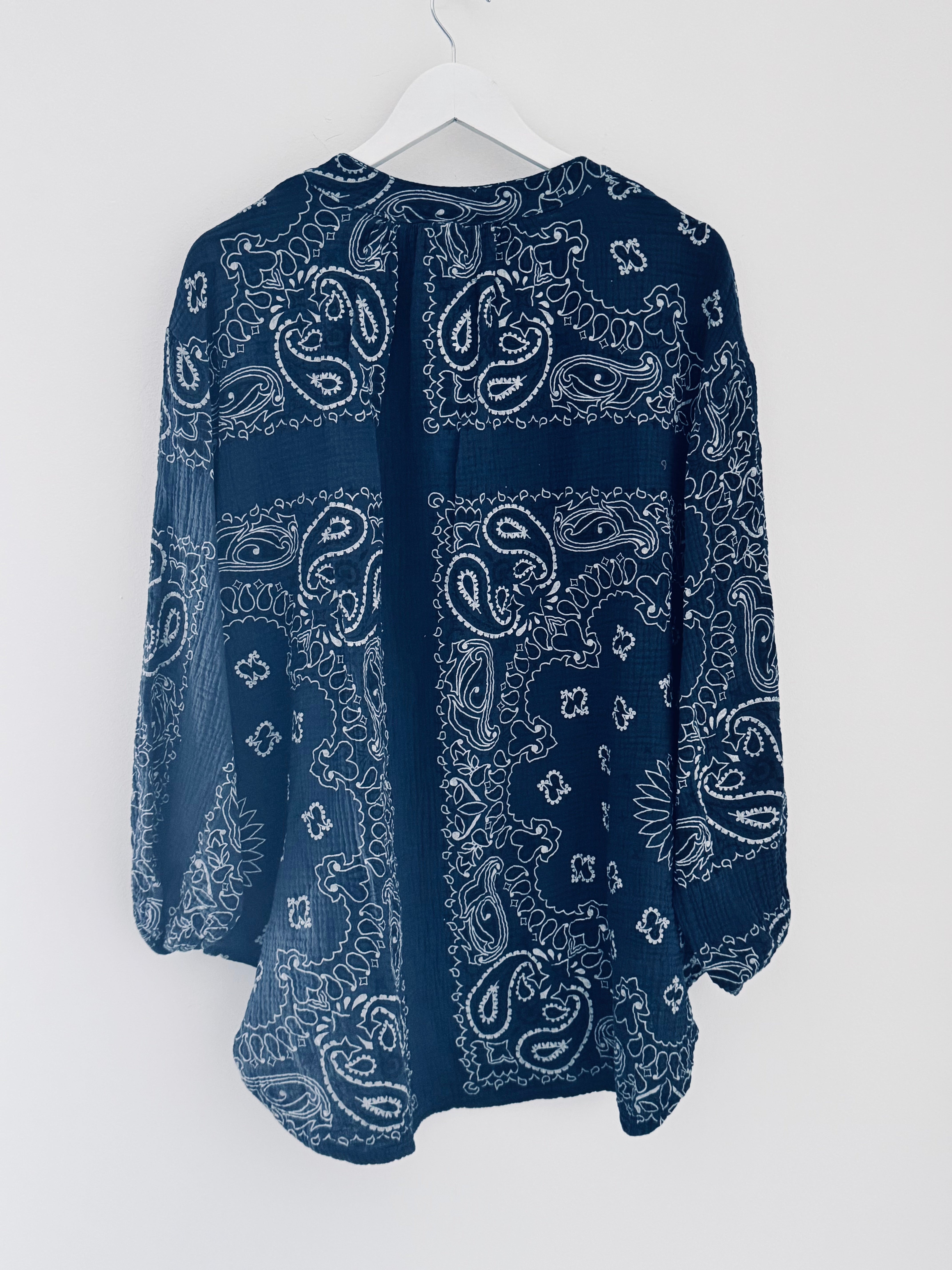 Oversized Paisley Cheesecloth Shirt in Navy