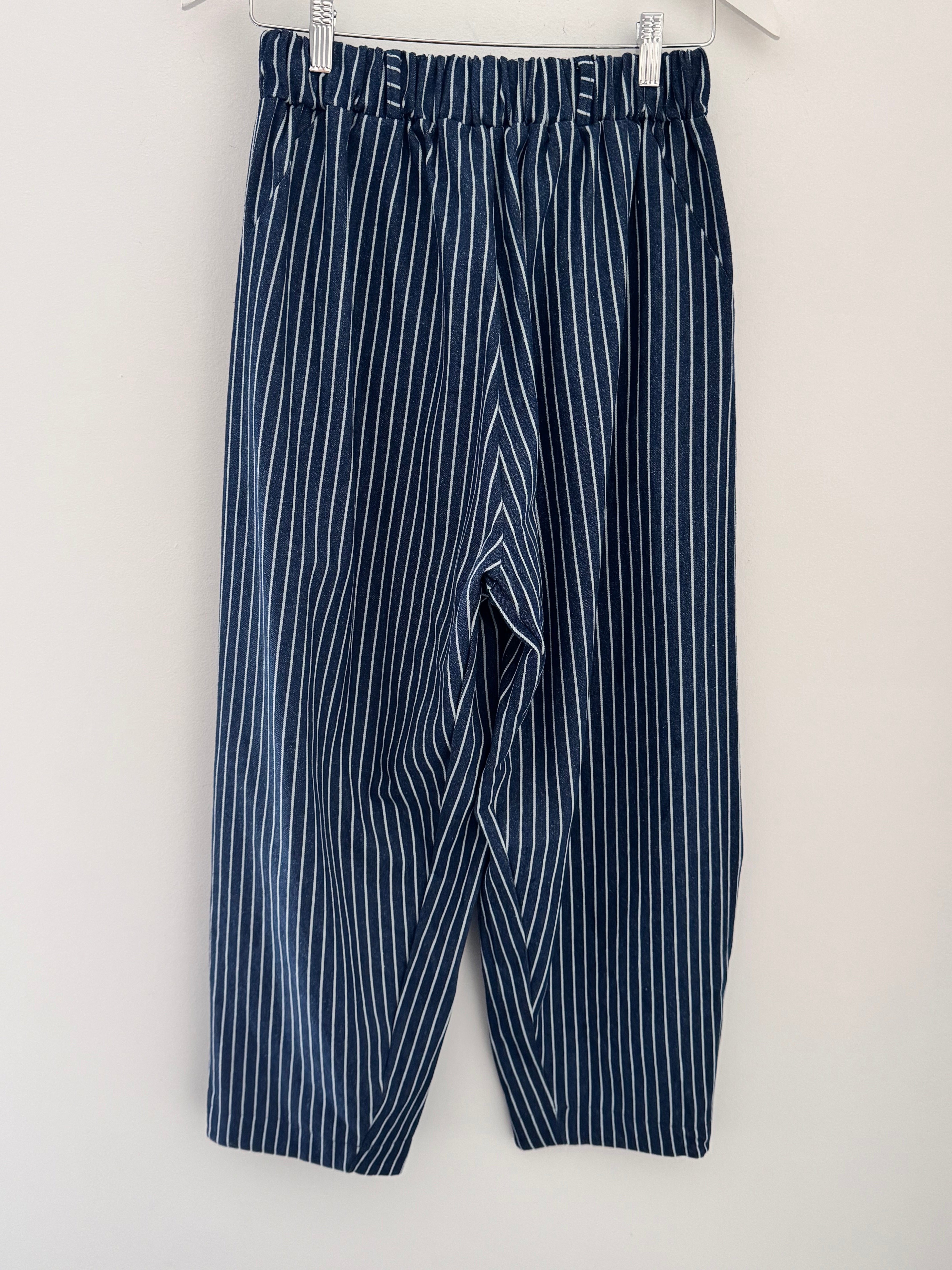 Stripe Barrel Leg Trousers in Denim Blue