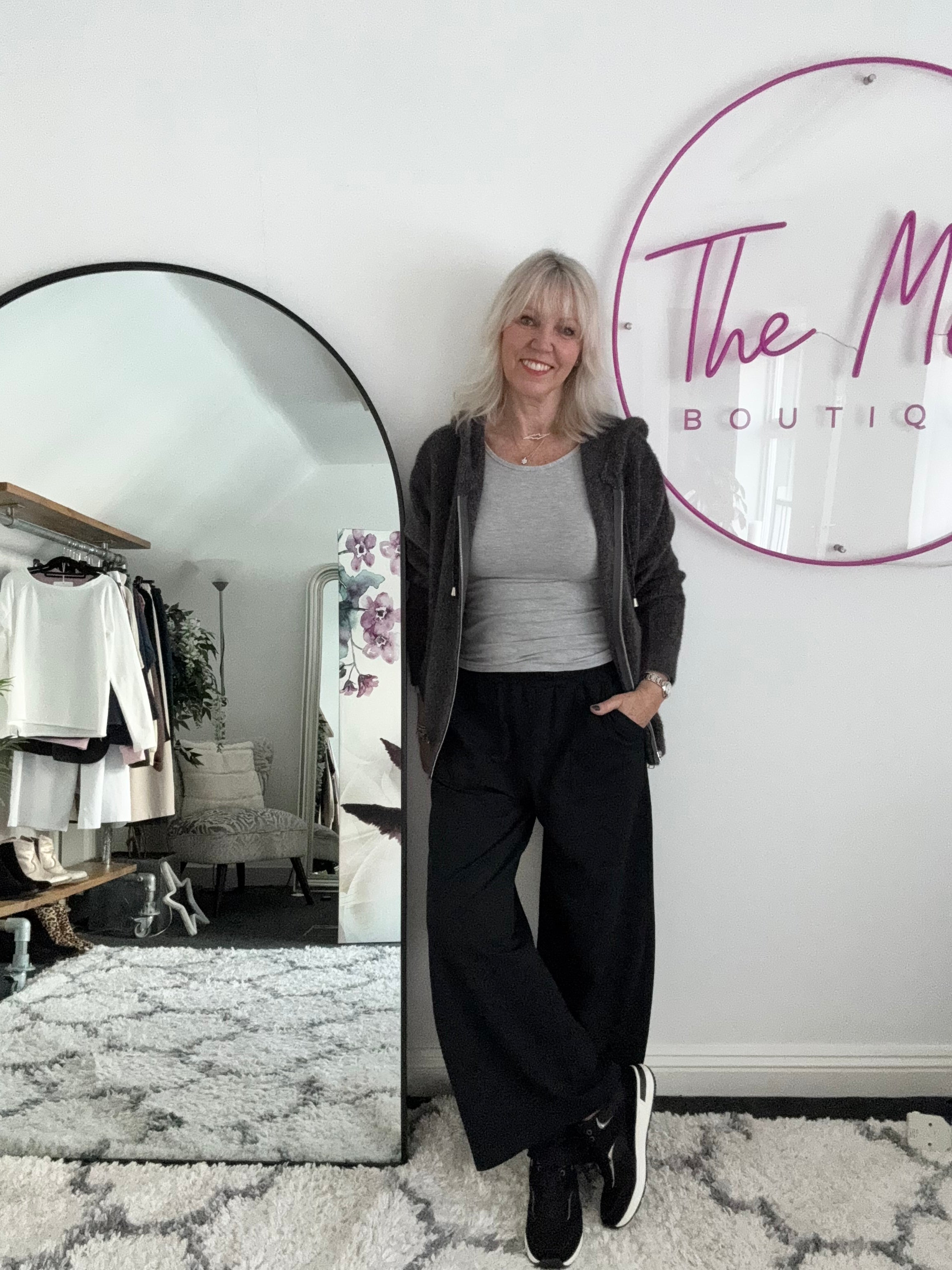 Long Sleeve Stretch Top in Marl Grey