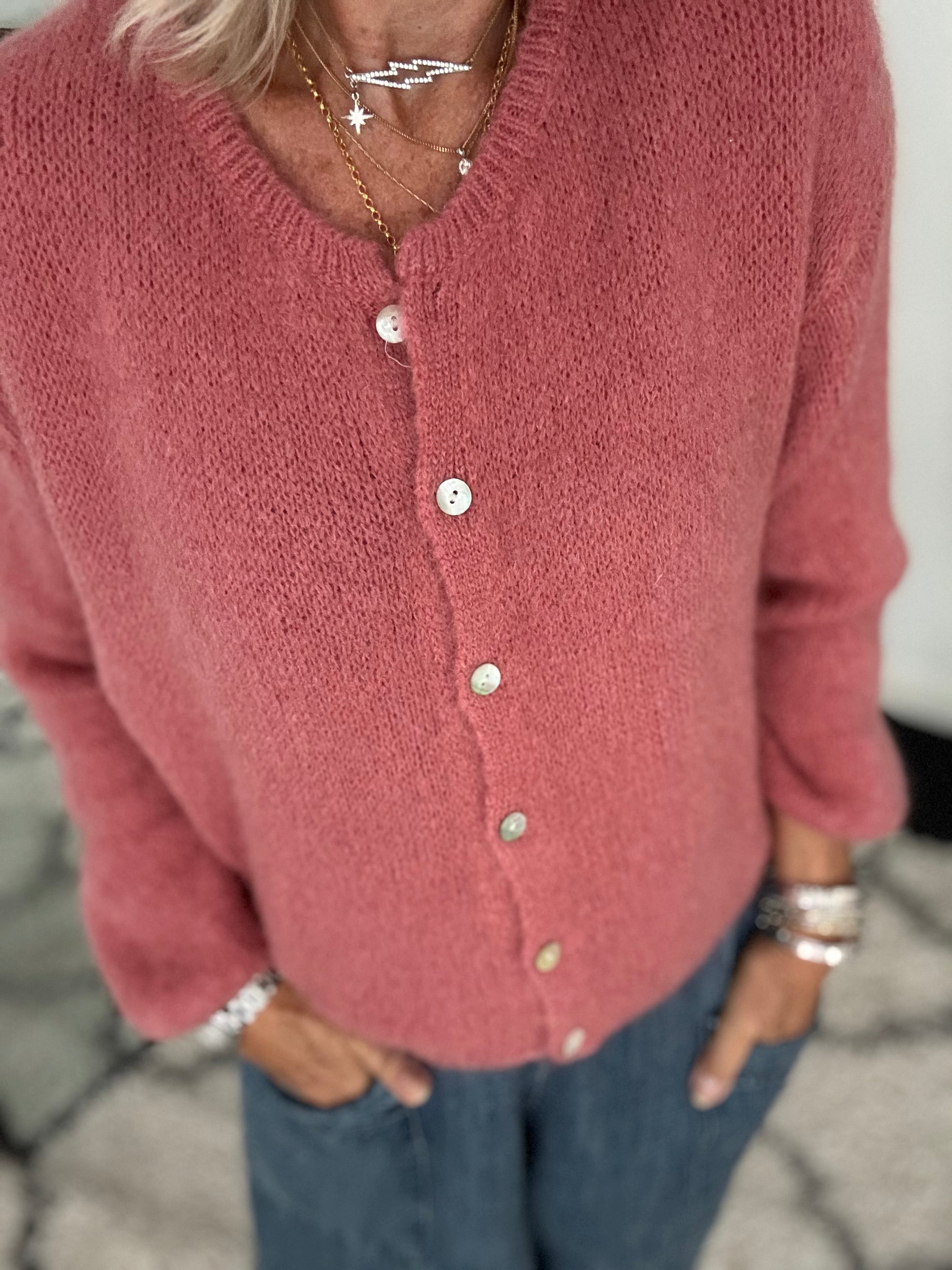 Mohair Buttoned Cardi in Blush Pink