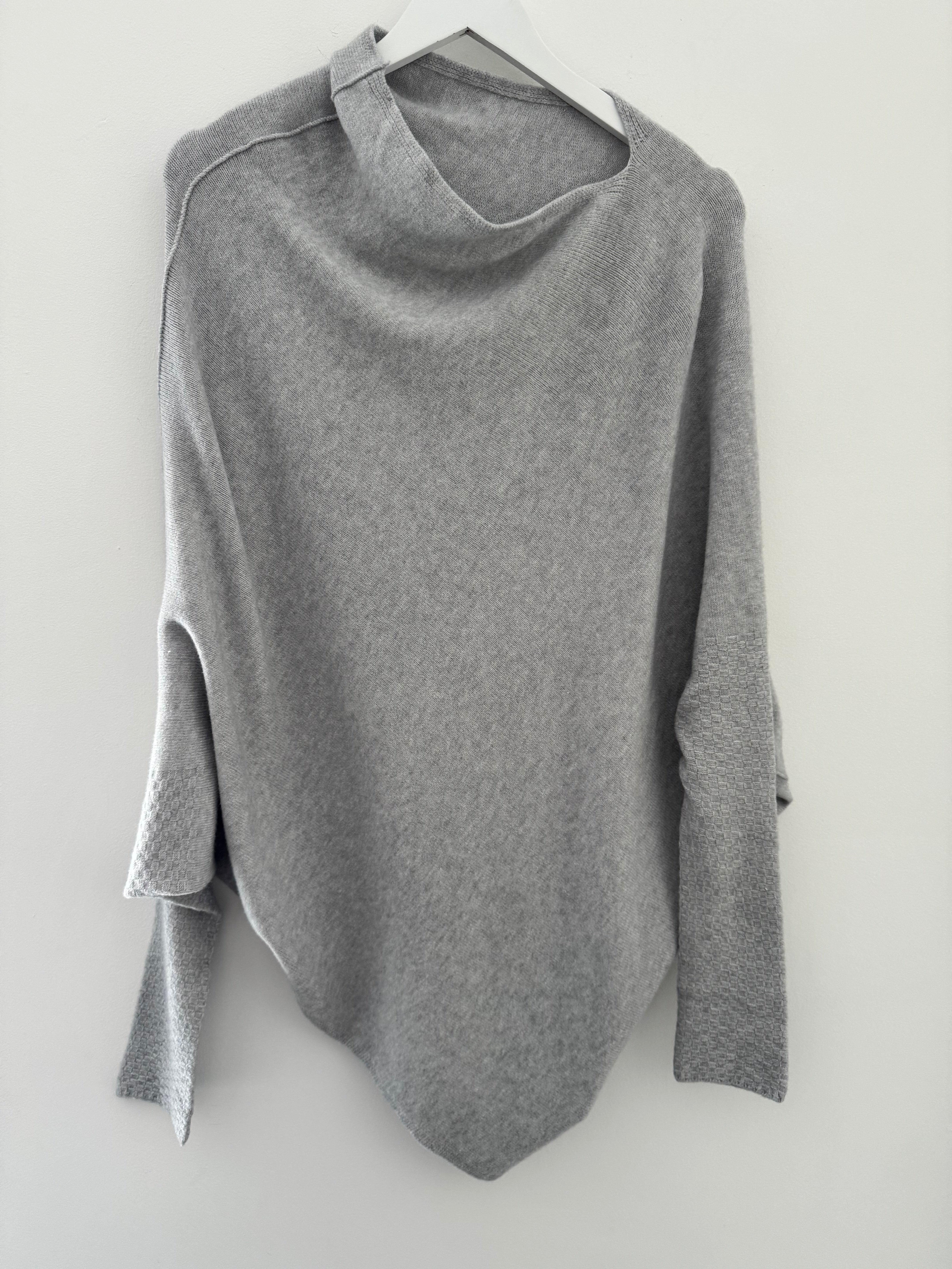 Cowl Neck Asymmetric Jumper in Light Grey