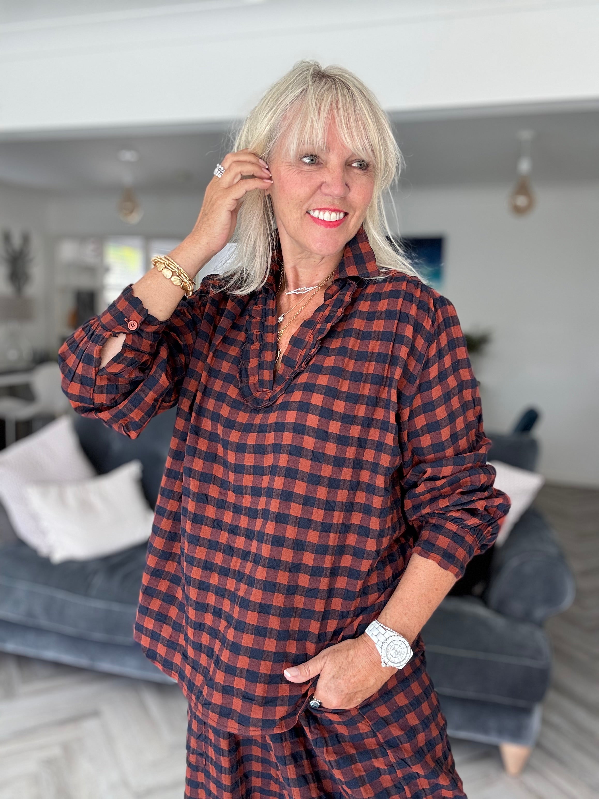 Check Shirt in Rust & Navy