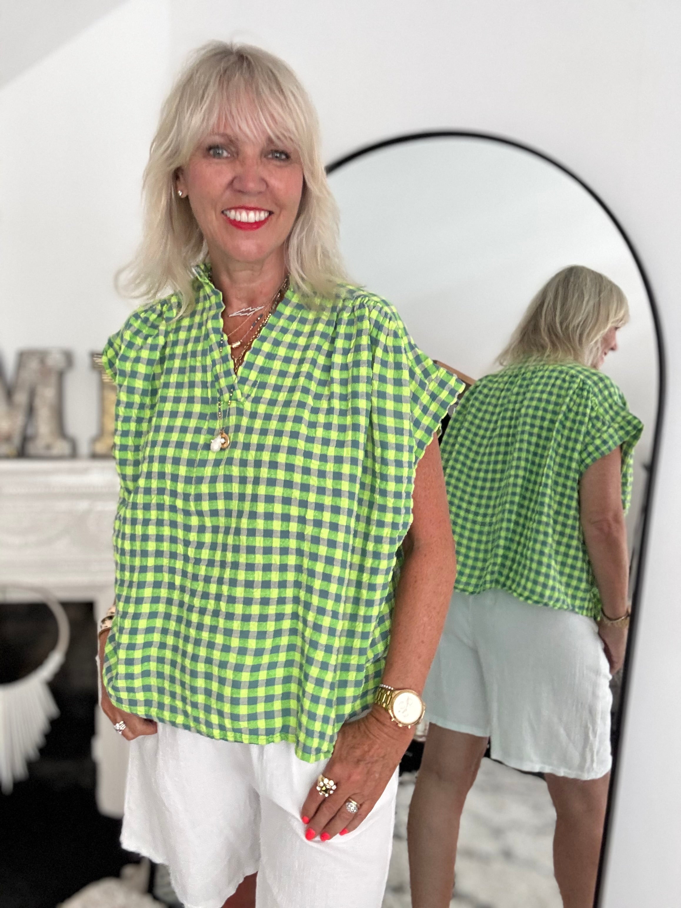 Check Top in Neon Citrus