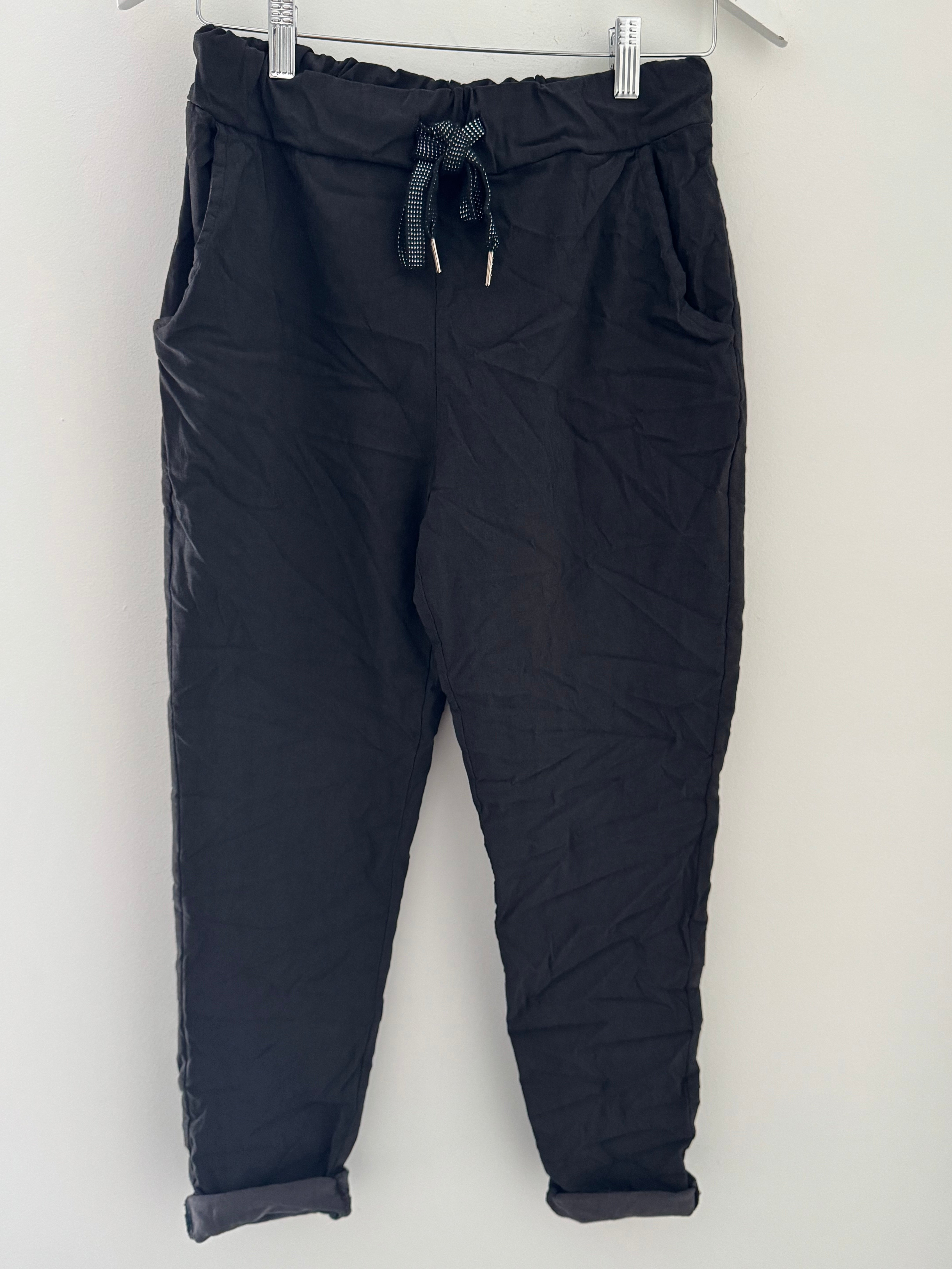 Super Stretch Joggers with Sparkly Tie in Black